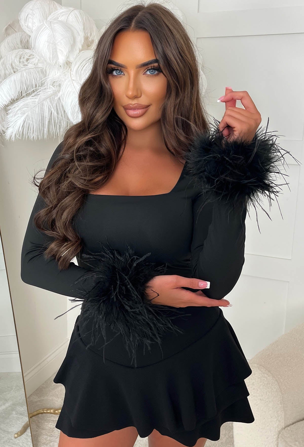 Queen Of Extra Black Ostrich Feather Cuffs