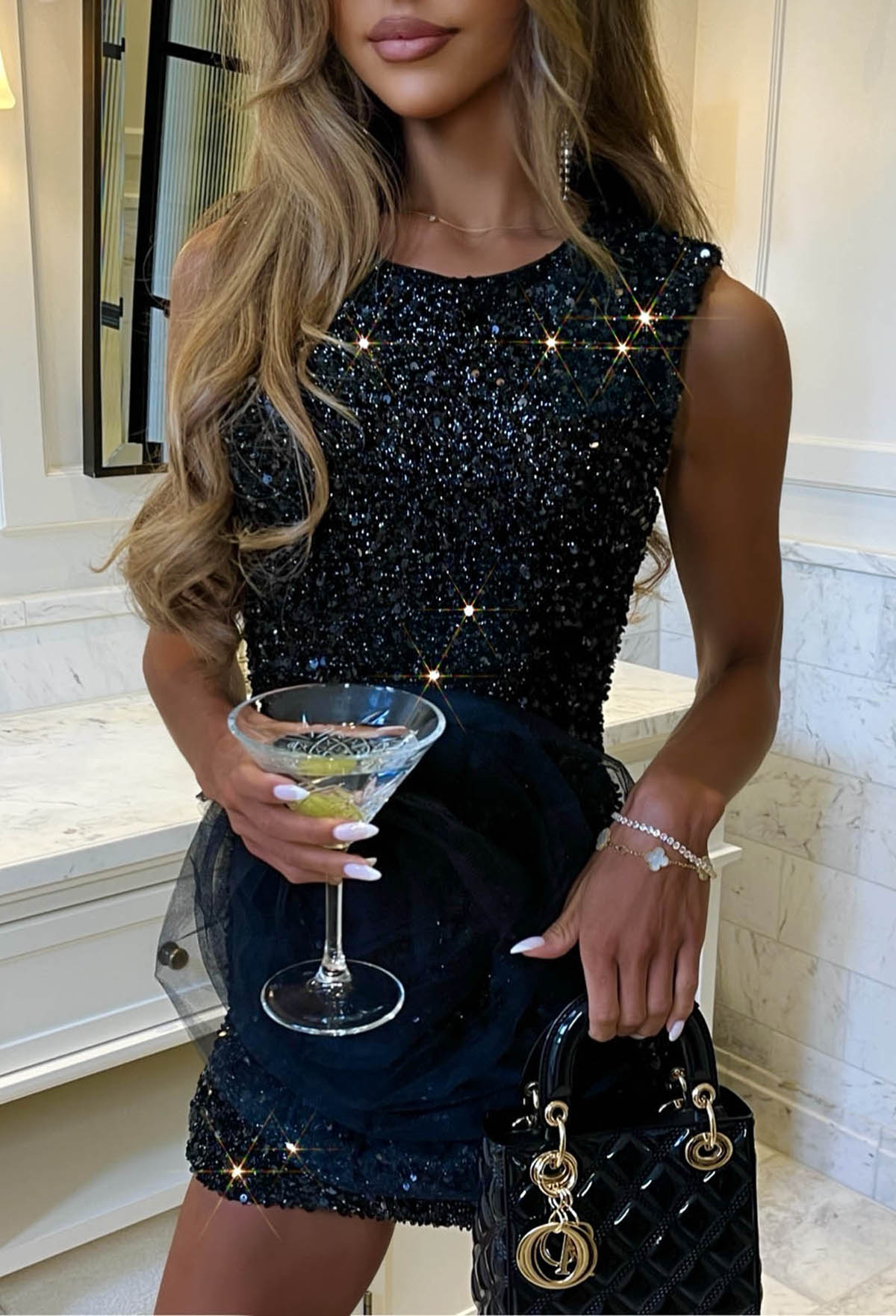 Radiant Rose Black Sequin Mini Dress