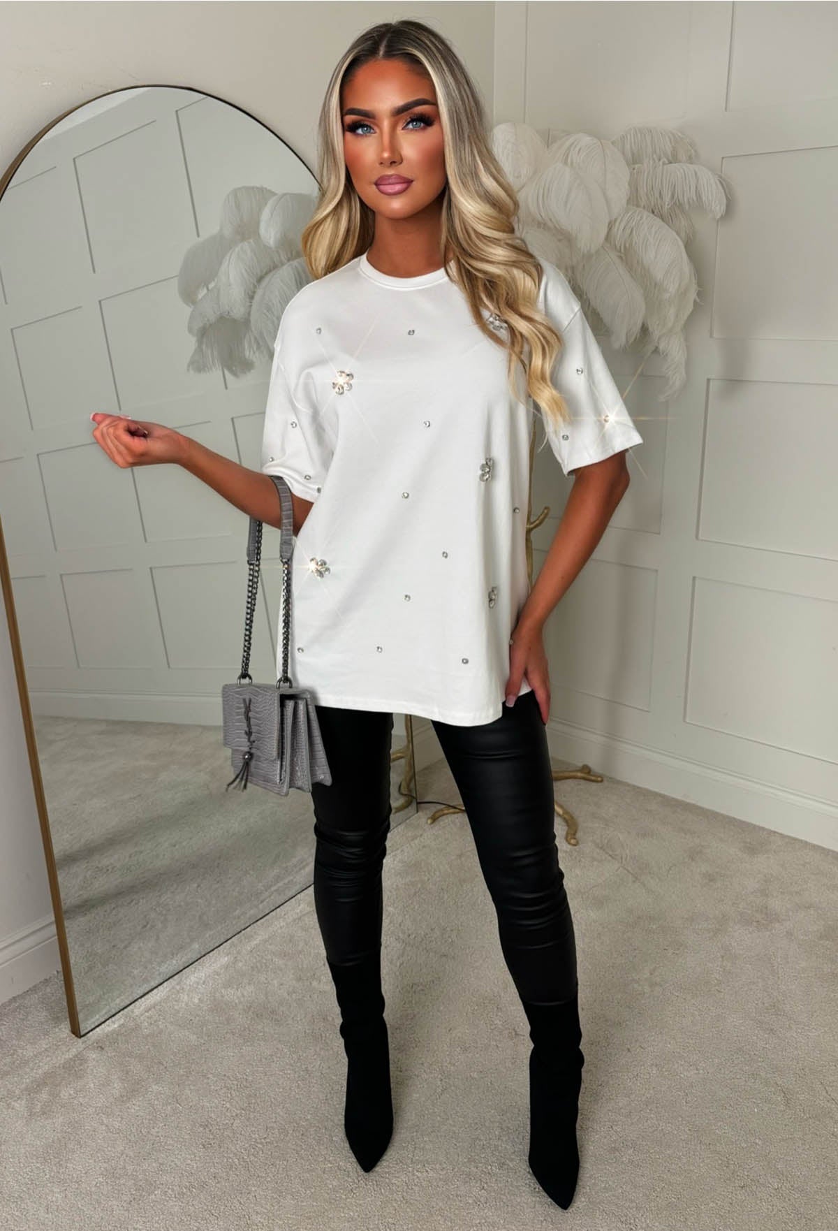 Radiant Thread White Gem Detail T-shirt