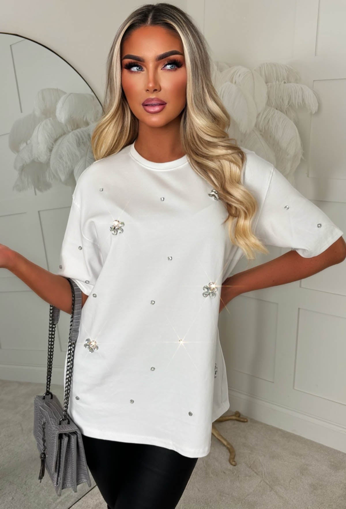 Radiant Thread White Gem Detail T-shirt