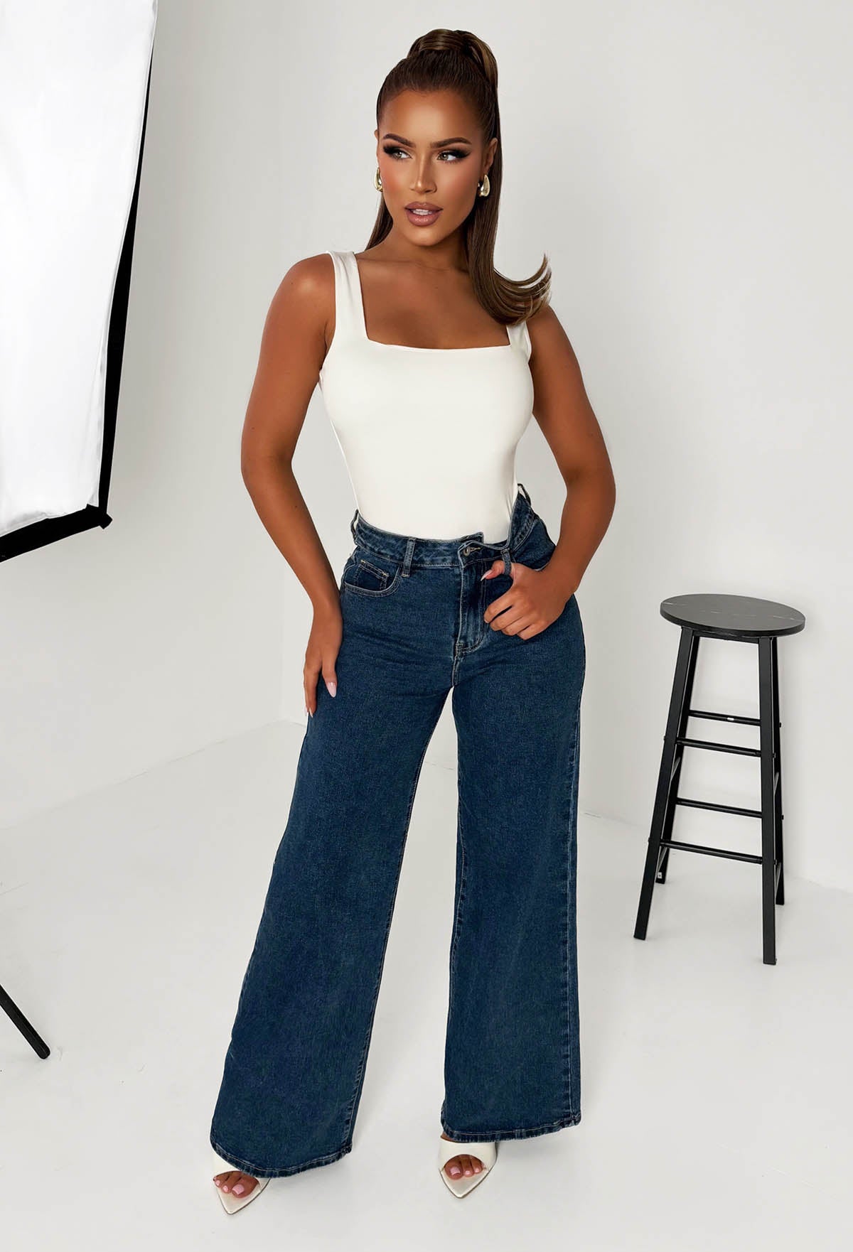 Rae Dark Wash Super Stretchy Flared Wide Leg Jeans