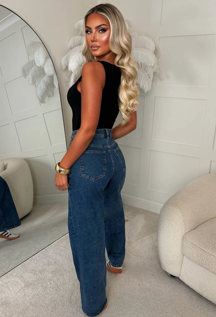 Rae Dark Wash Super Stretchy Flared Wide Leg Jeans