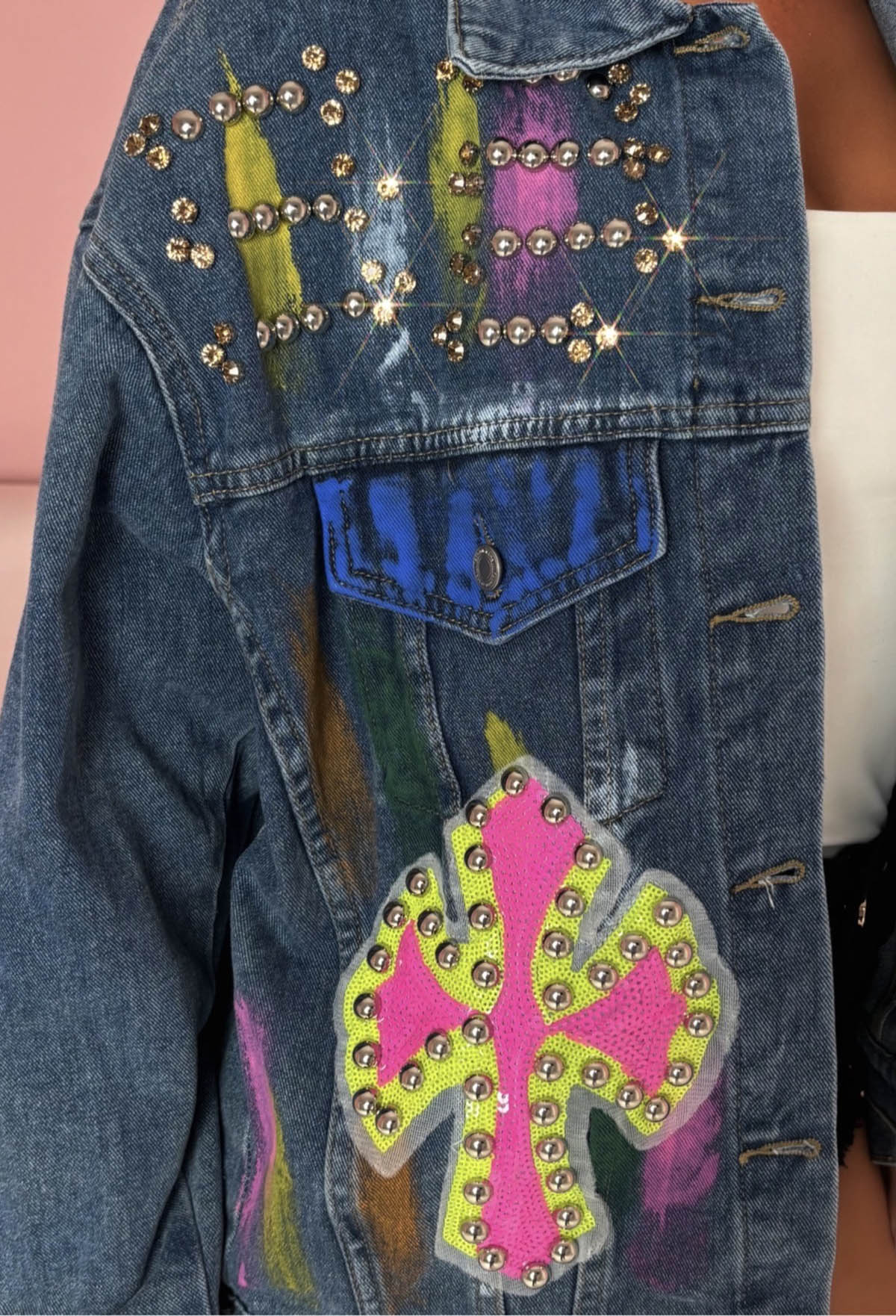 Rainbow's End Mid Wash Graffiti Oversized Denim Jacket