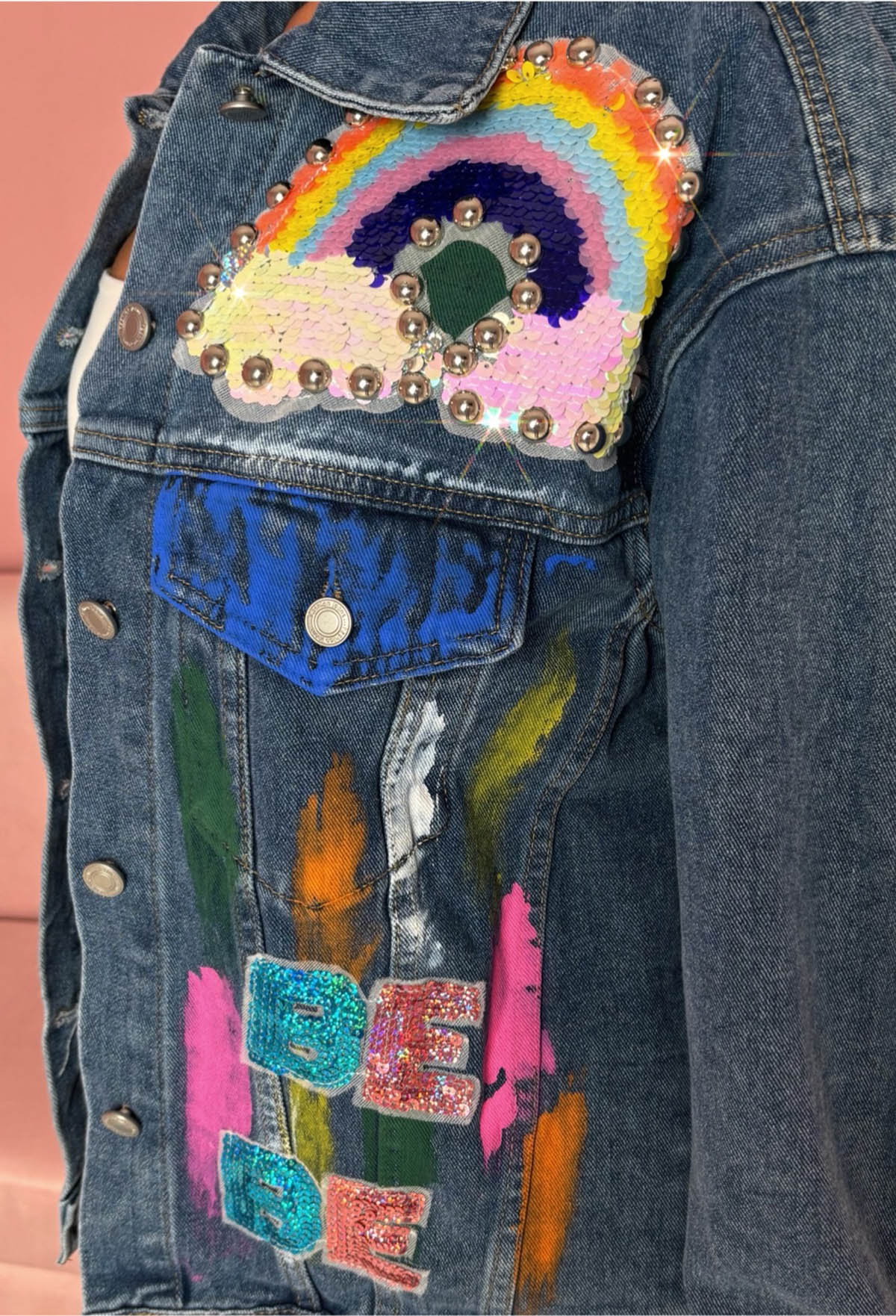 Rainbow's End Mid Wash Graffiti Oversized Denim Jacket