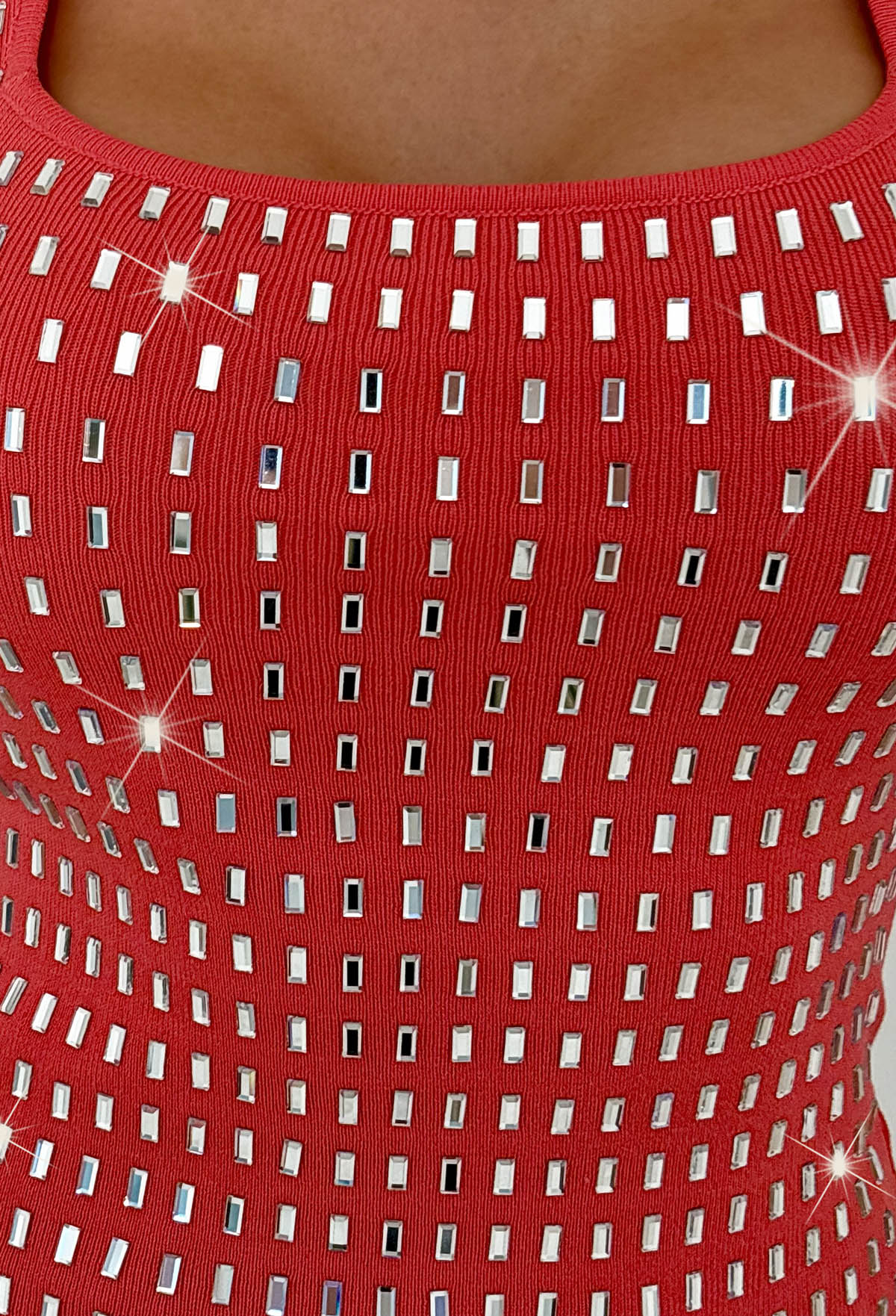 Coral Mirror Hotfix Details Knitted Top Close Up Detail View