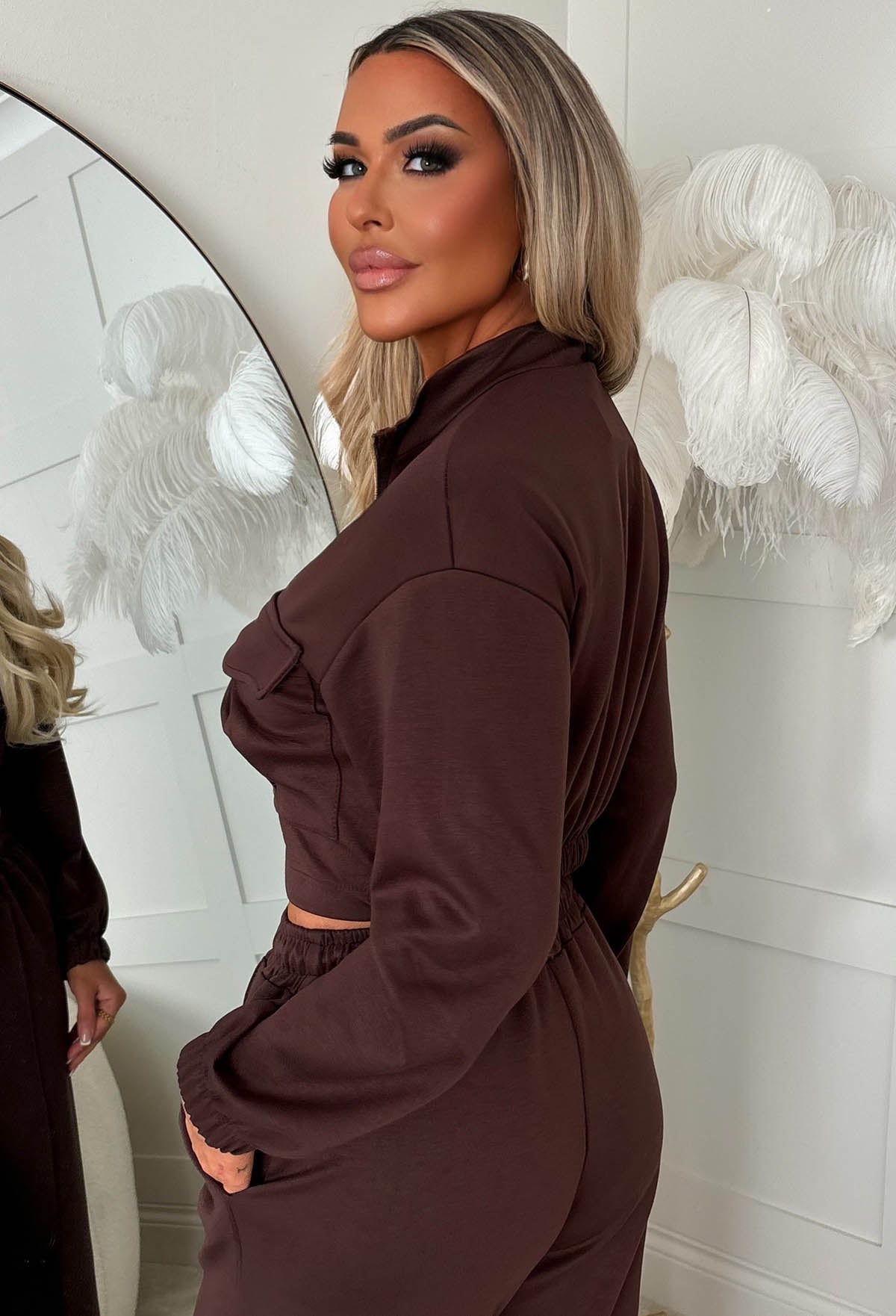 Rest Mode Chocolate Brown Zip Up Pocket Lounge Co-Ord Set