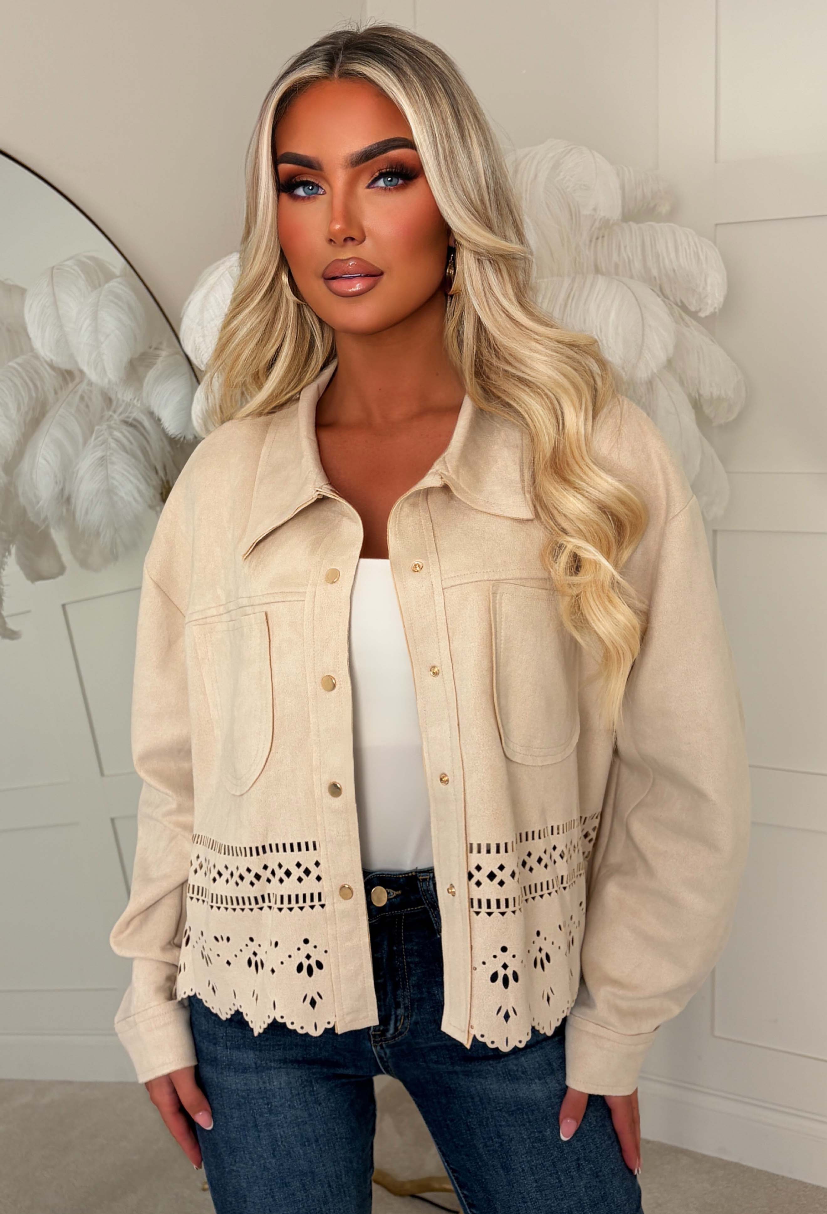 Right Here, Right Now Cream Faux Suede Jacket