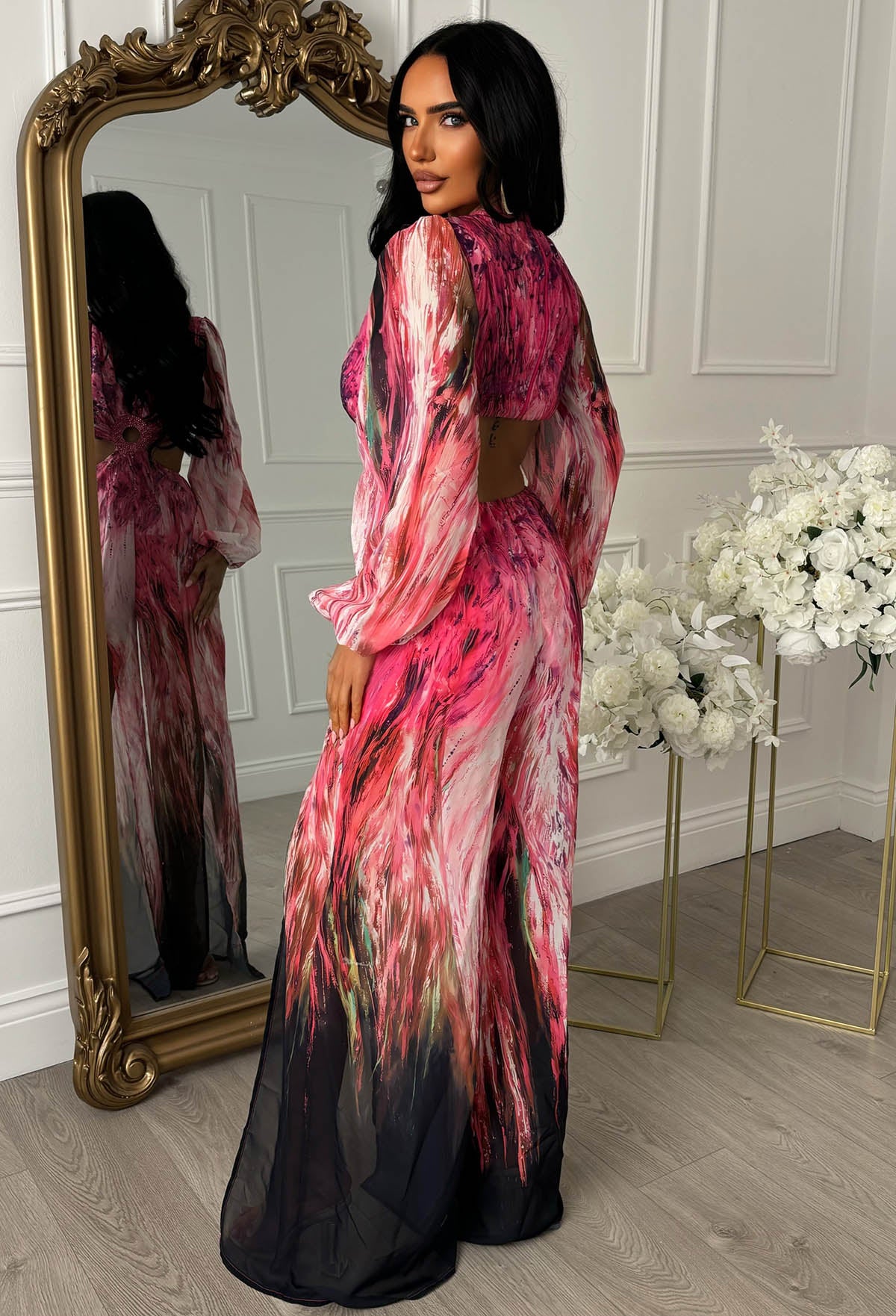 Riviera Nights Pink Ring Front Cut Out Jewel Jumpsuit