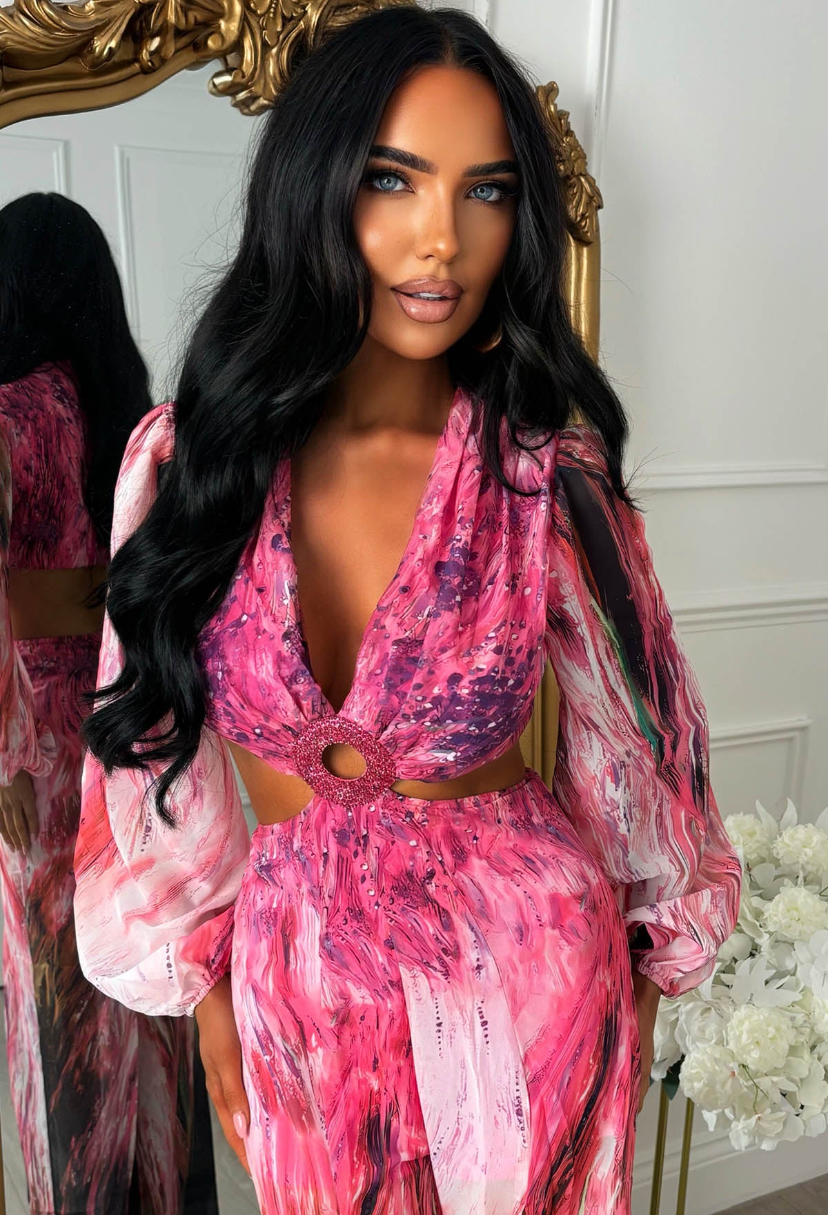 Riviera Nights Pink Ring Front Cut Out Jewel Jumpsuit