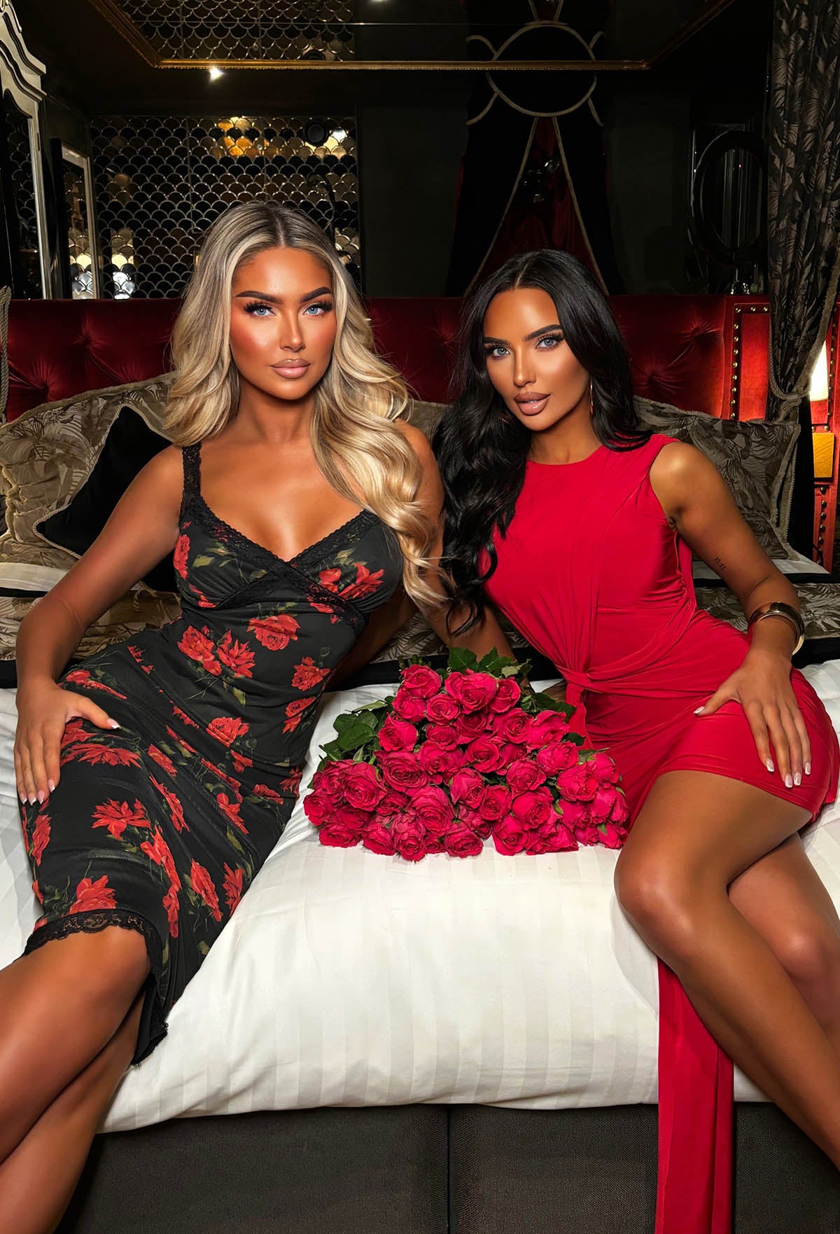 Romance In The Garden Black Lace Detail Mesh Top & Midi Skirt Co-Ord Set