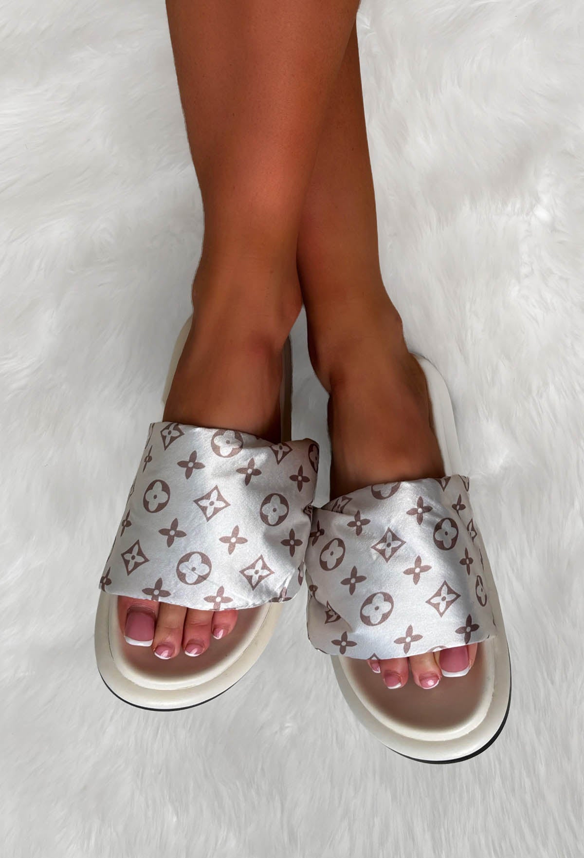 Sassy Satin Cream Printed Satin Sliders