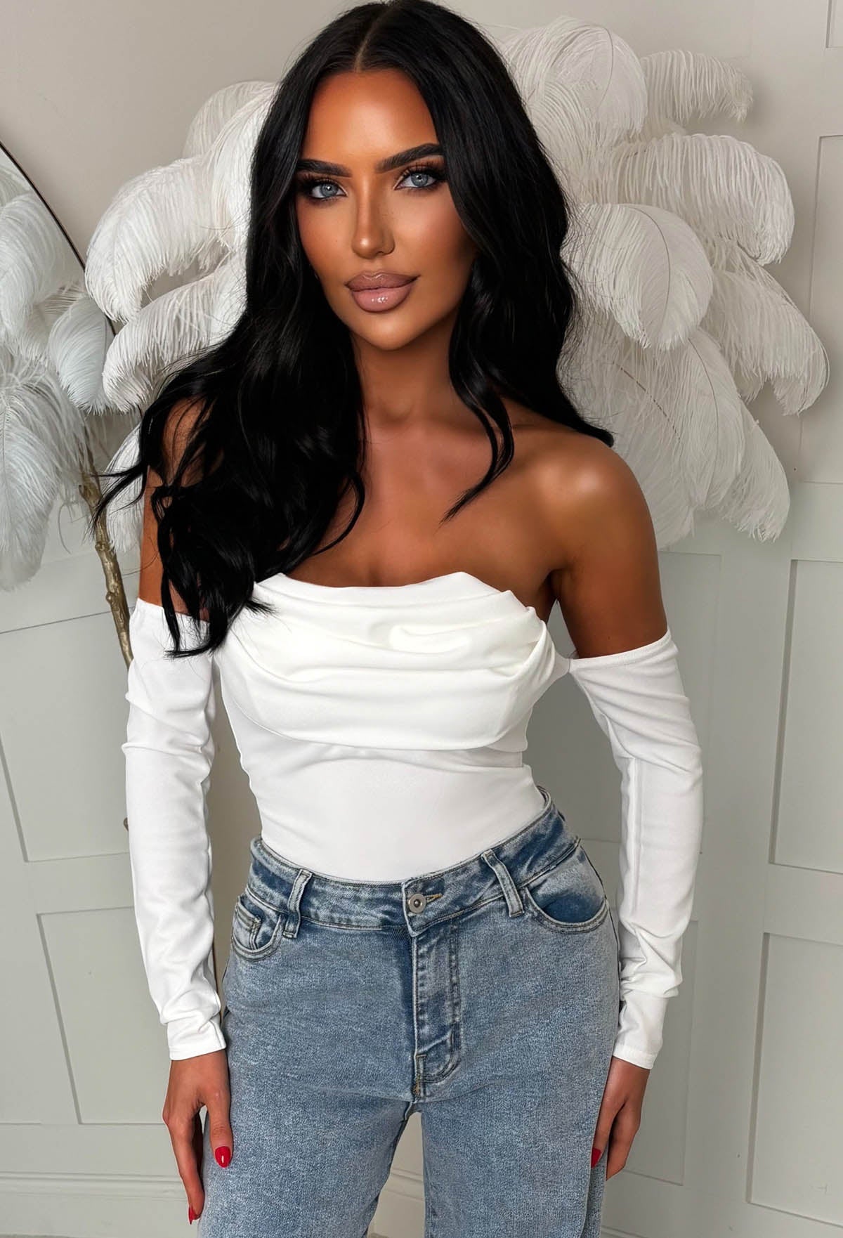 Sassy Sweetie White Scuba Crepe Bandeau Bodysuit