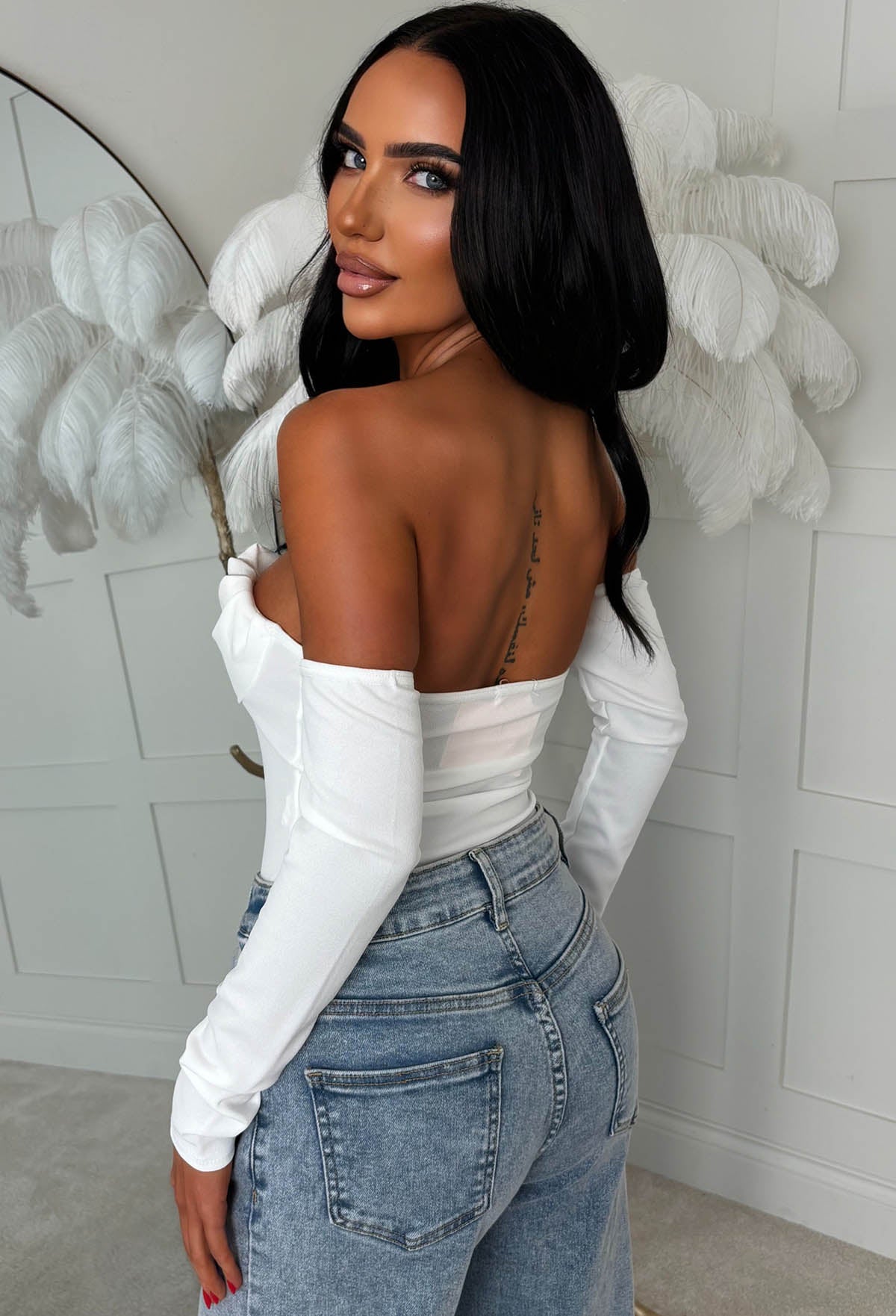 Sassy Sweetie White Scuba Crepe Bandeau Bodysuit