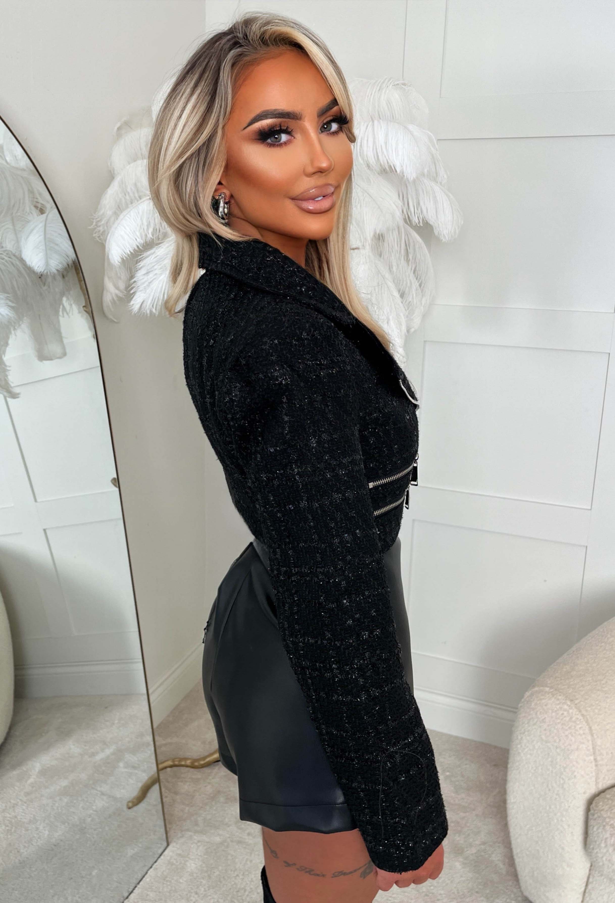 Savvy Silhouette Black Tweed Cropped Jacket