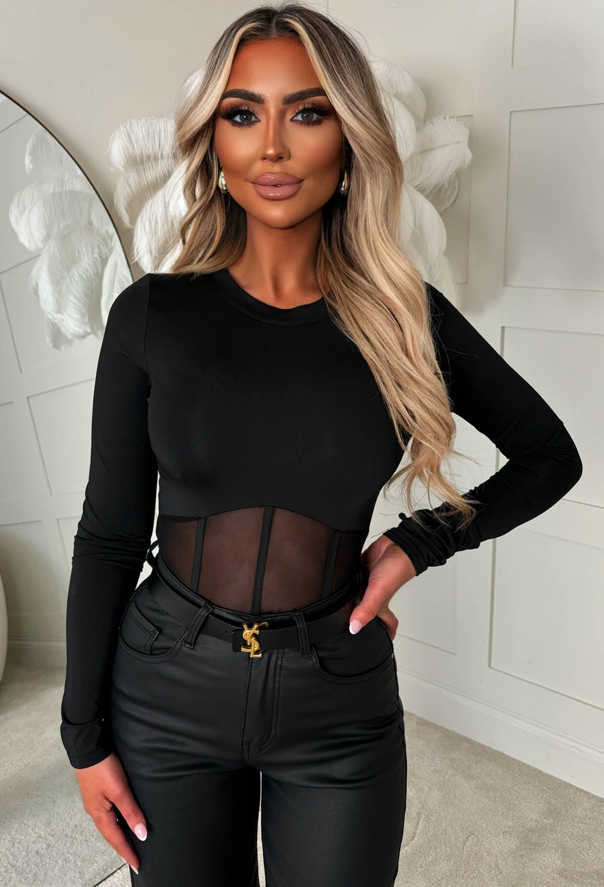 Sculpted Vision Black Jersey Mesh Corset Bodysuit