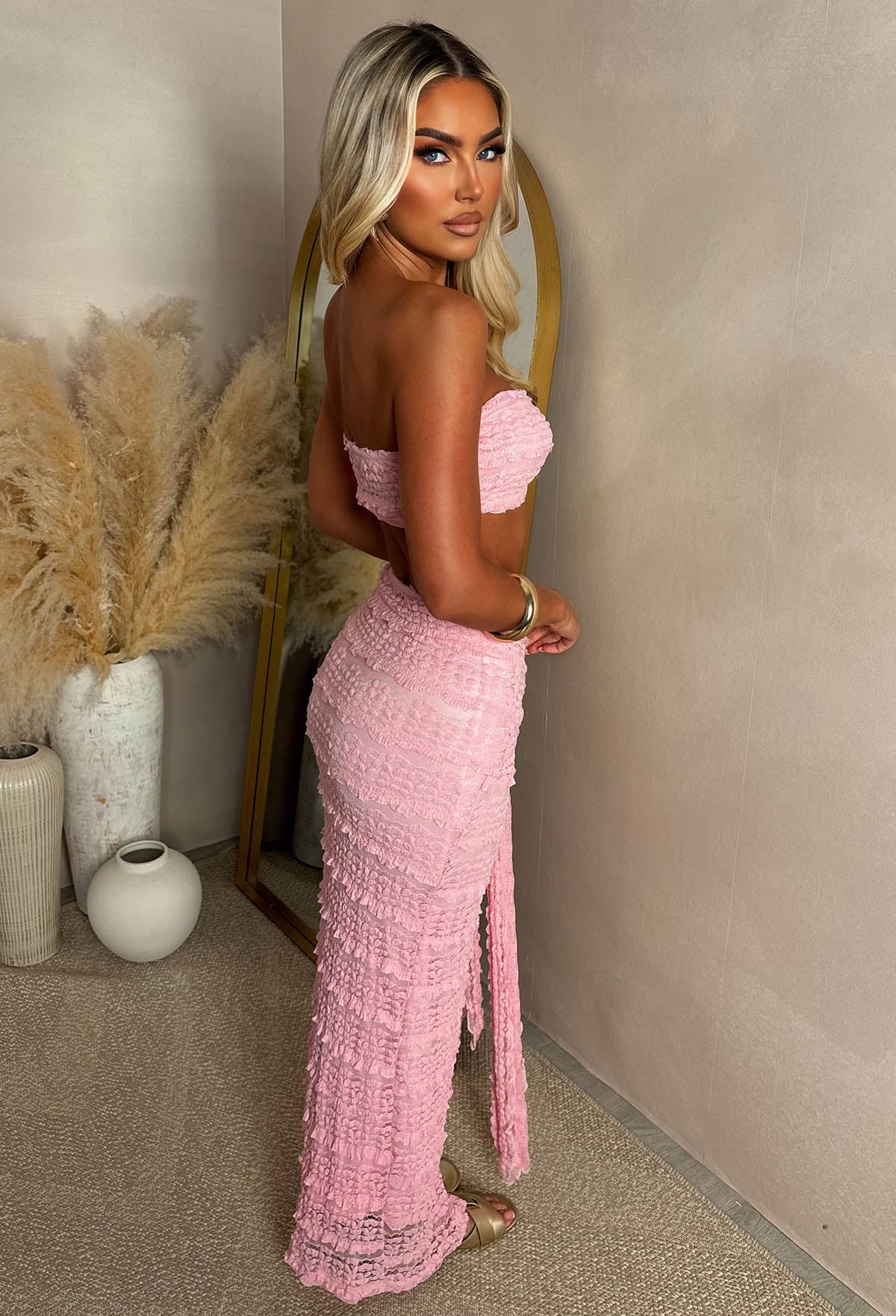 Sea Me Tonight Light Pink Seashell Detail Textured Co-Ord Set