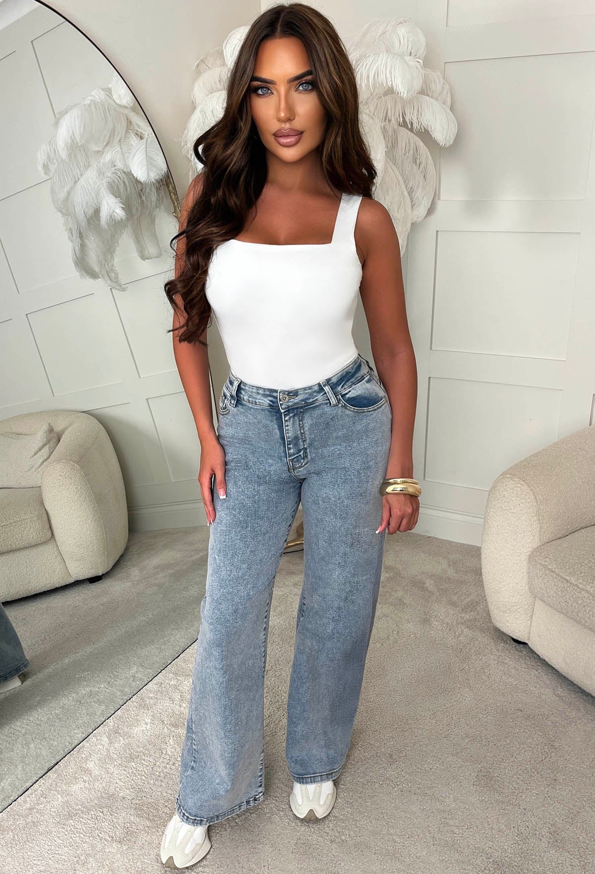 Secret Crush White Square Neck Sleeveless Top