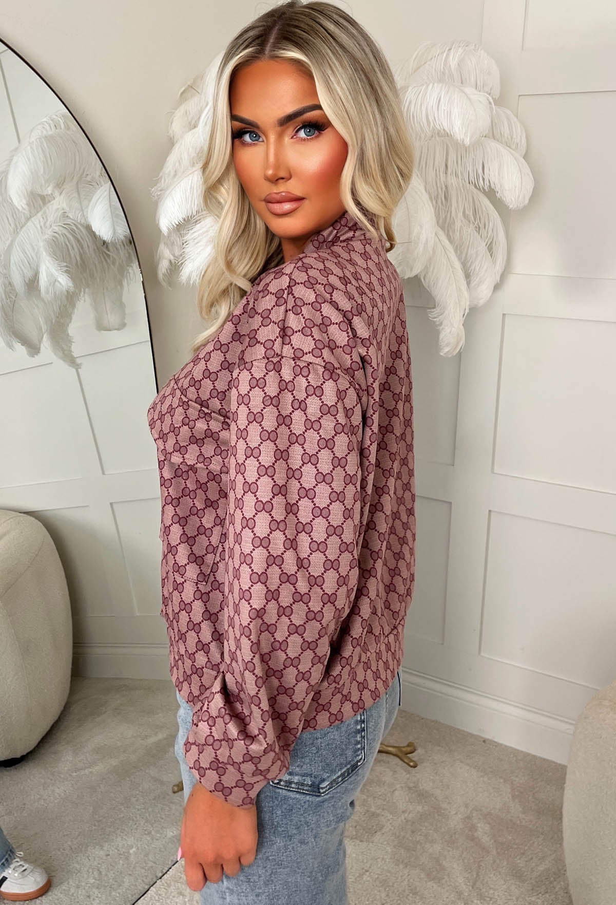 Secret Style Pink Monogram Printed Bomber Jacket