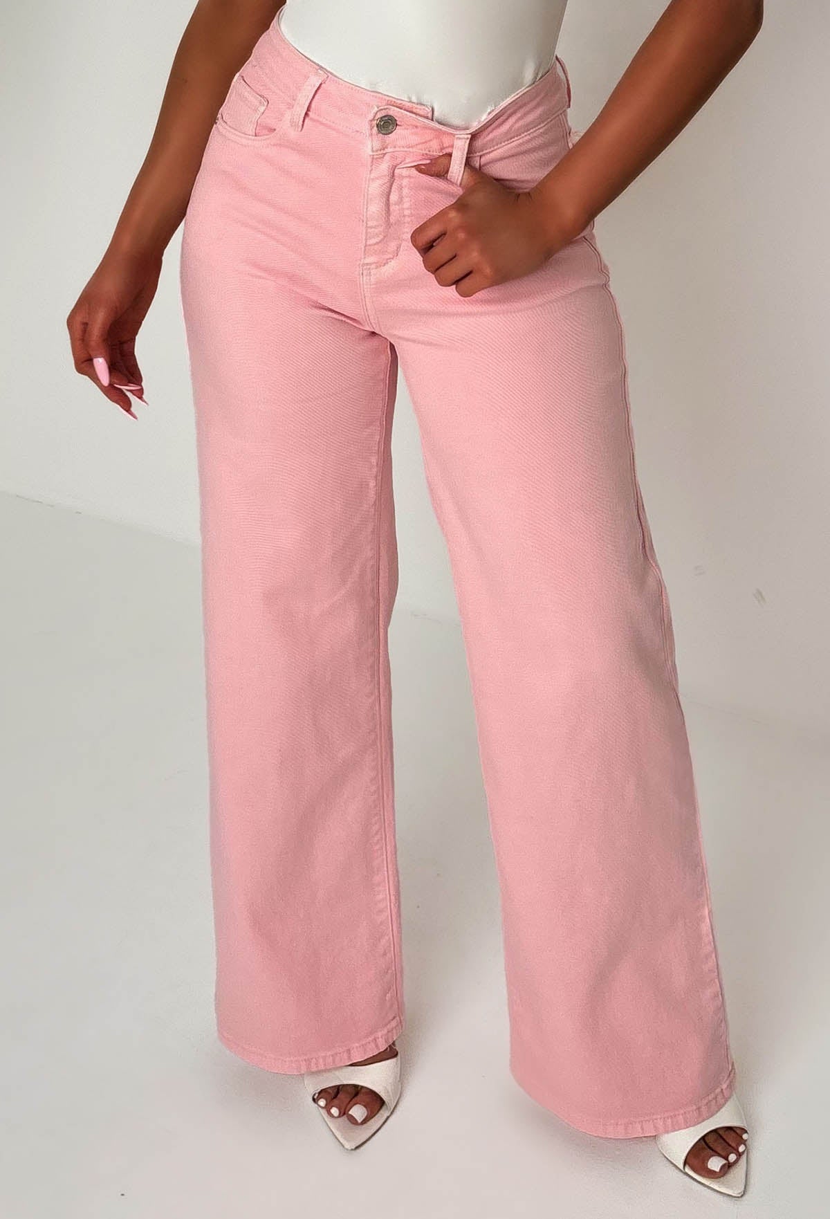 Seek Me Out Light Pink Ripped Denim Hot Fix Stretch Jeans