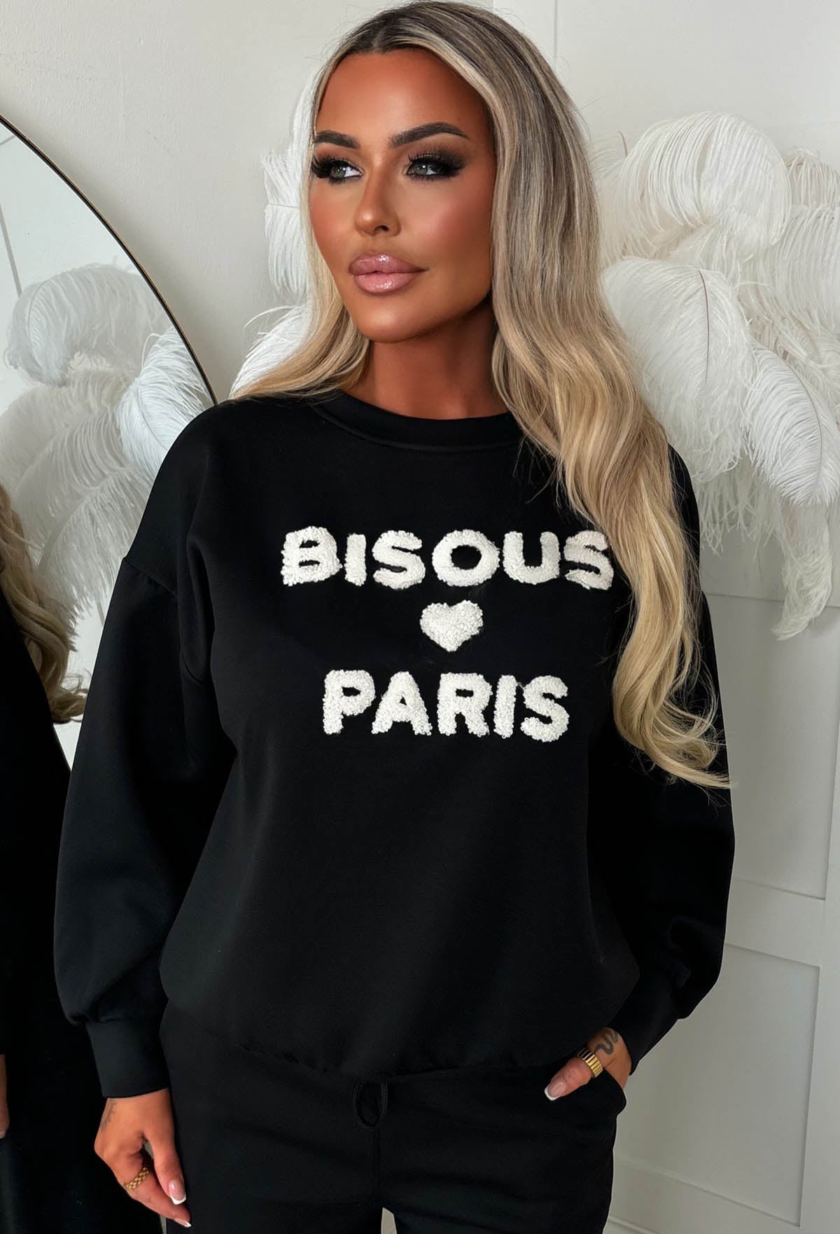 Sending Love Black Sweatshirt And Joggers Co-ord Set