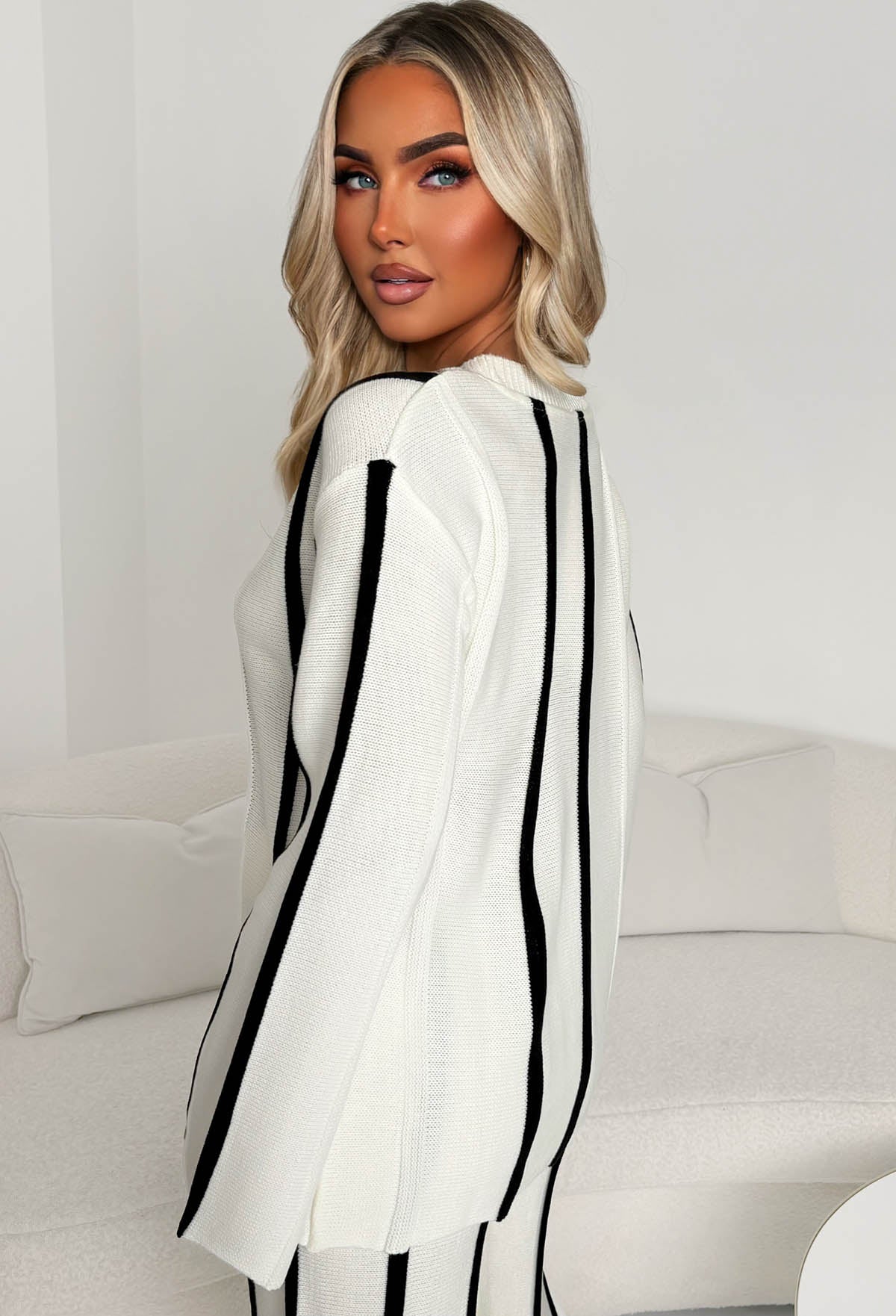 Serene Stripes Cream Knitted Vertical Stripe Co-ord Set