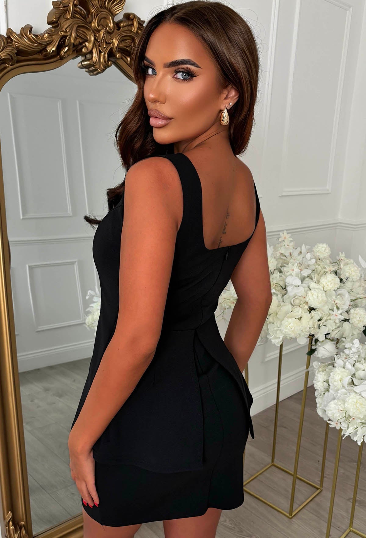 Serve & Slay Black Button Up Tailored Mini Dress