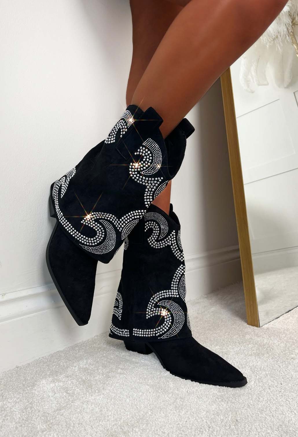 She's All That Black Studded Cowboy Shark Boot