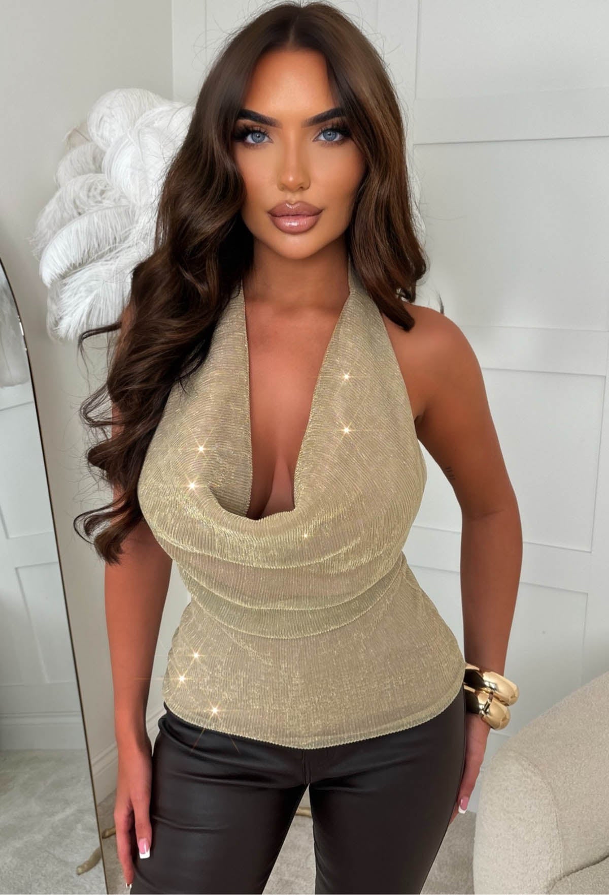 Shimmer Luxe Gold Cowl Neck Top