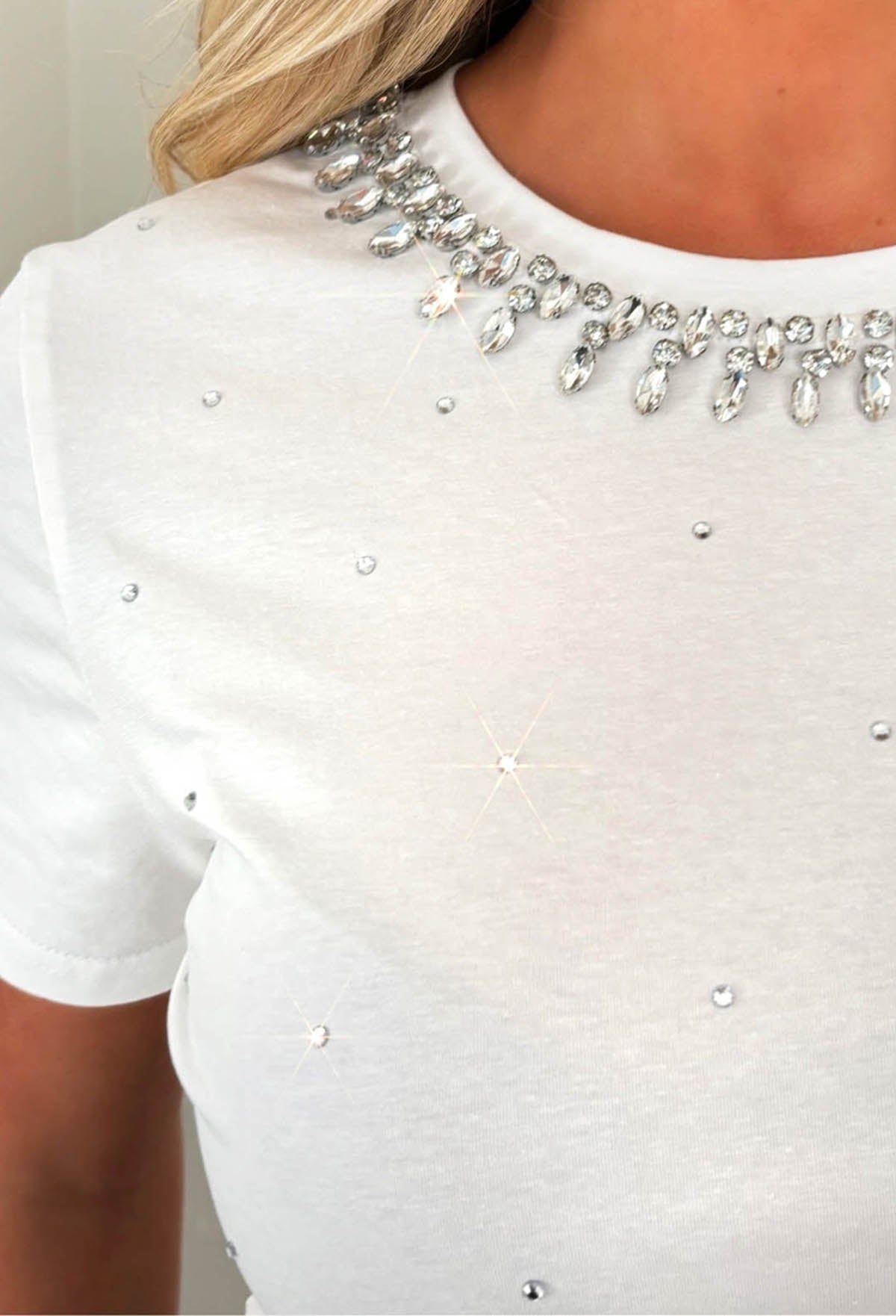 Shine Bright White Embellished T-shirt