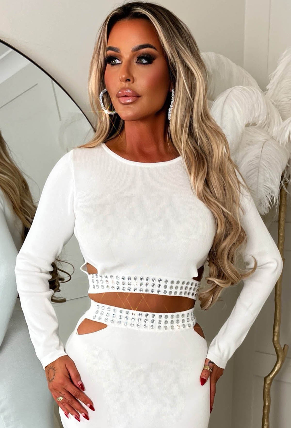 Shine So Bright White Knitted Embellished Co-ord Set