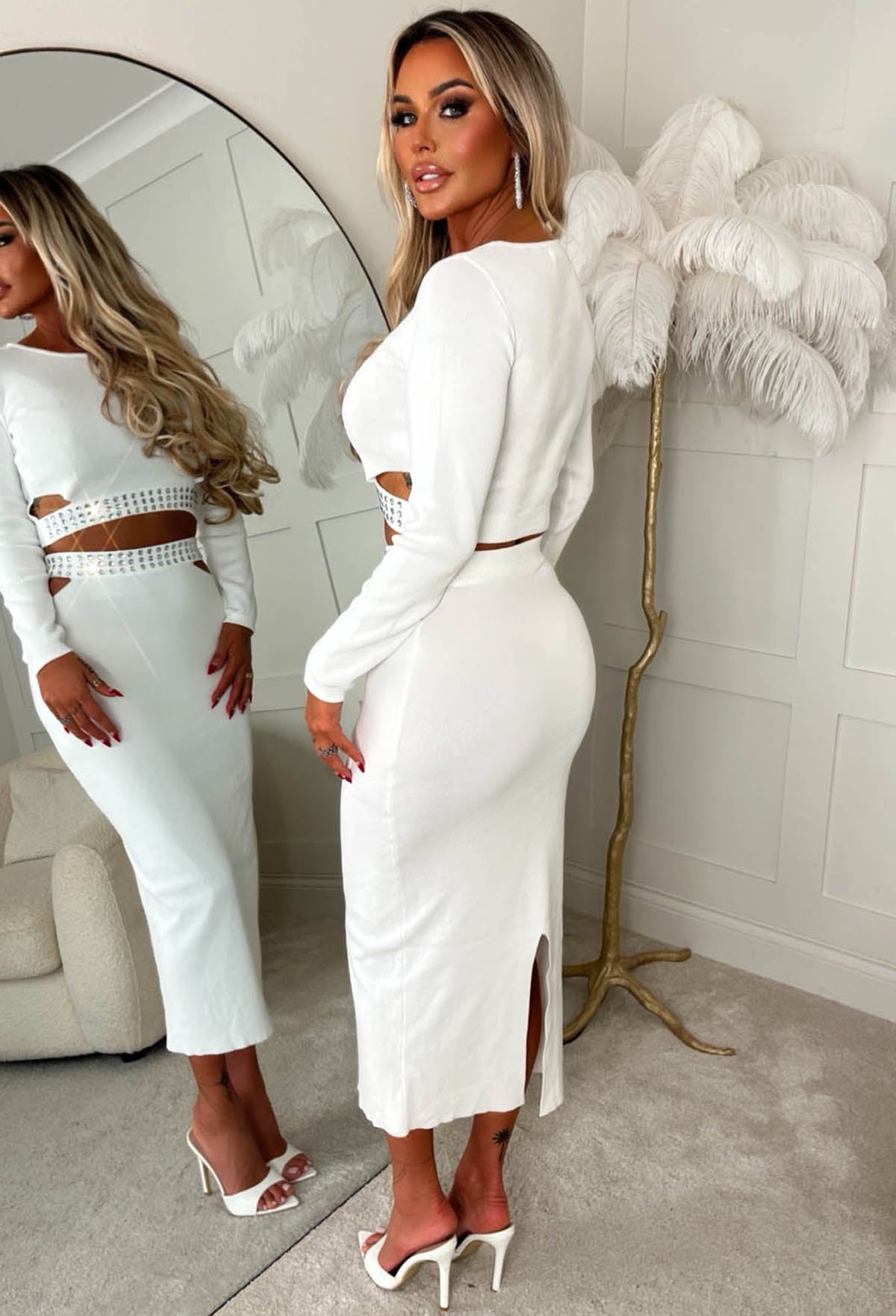 Shine So Bright White Knitted Embellished Co-ord Set