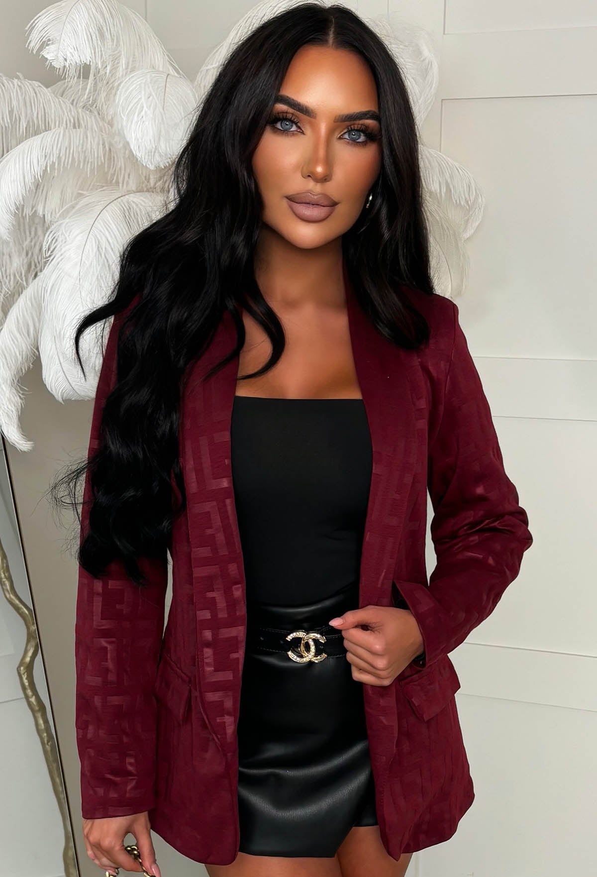 Signature Style Burgundy Monogram Print Blazer