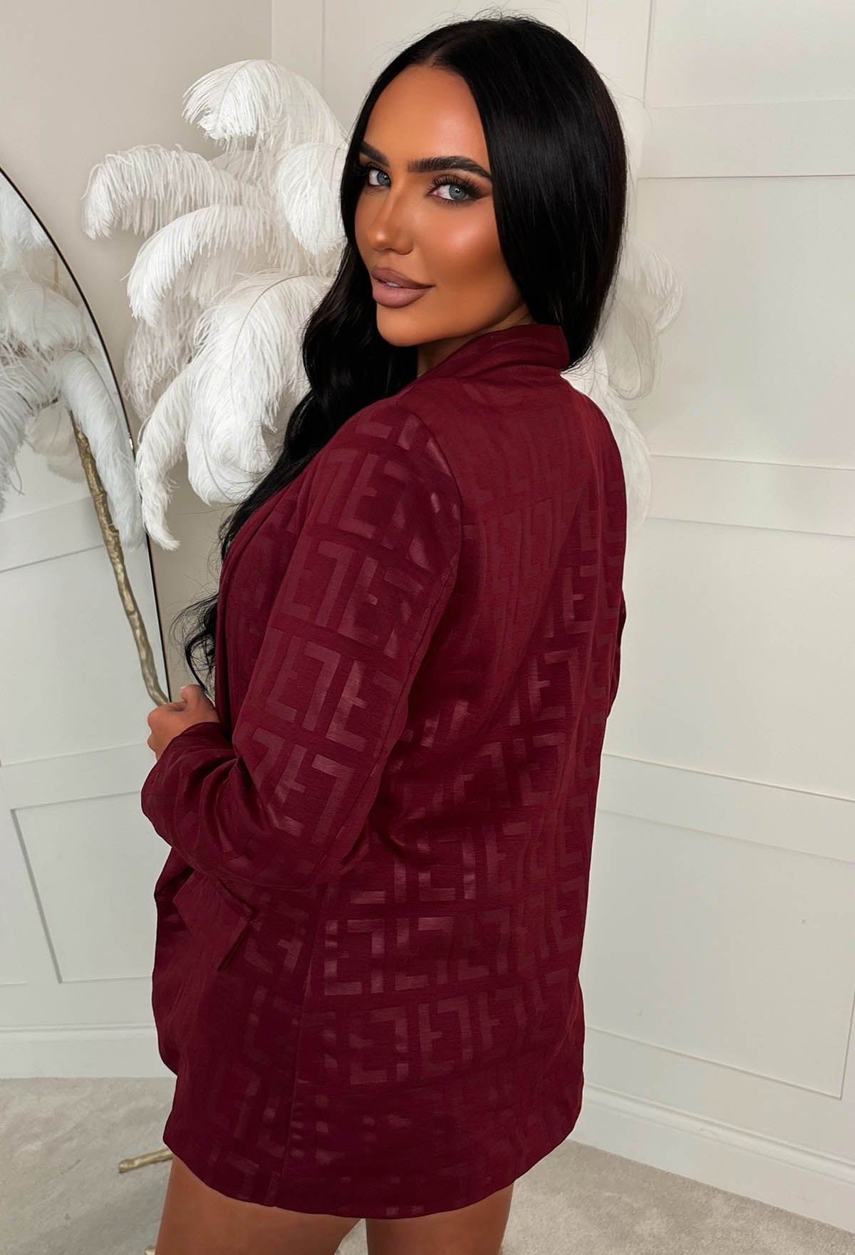 Signature Style Burgundy Monogram Print Blazer