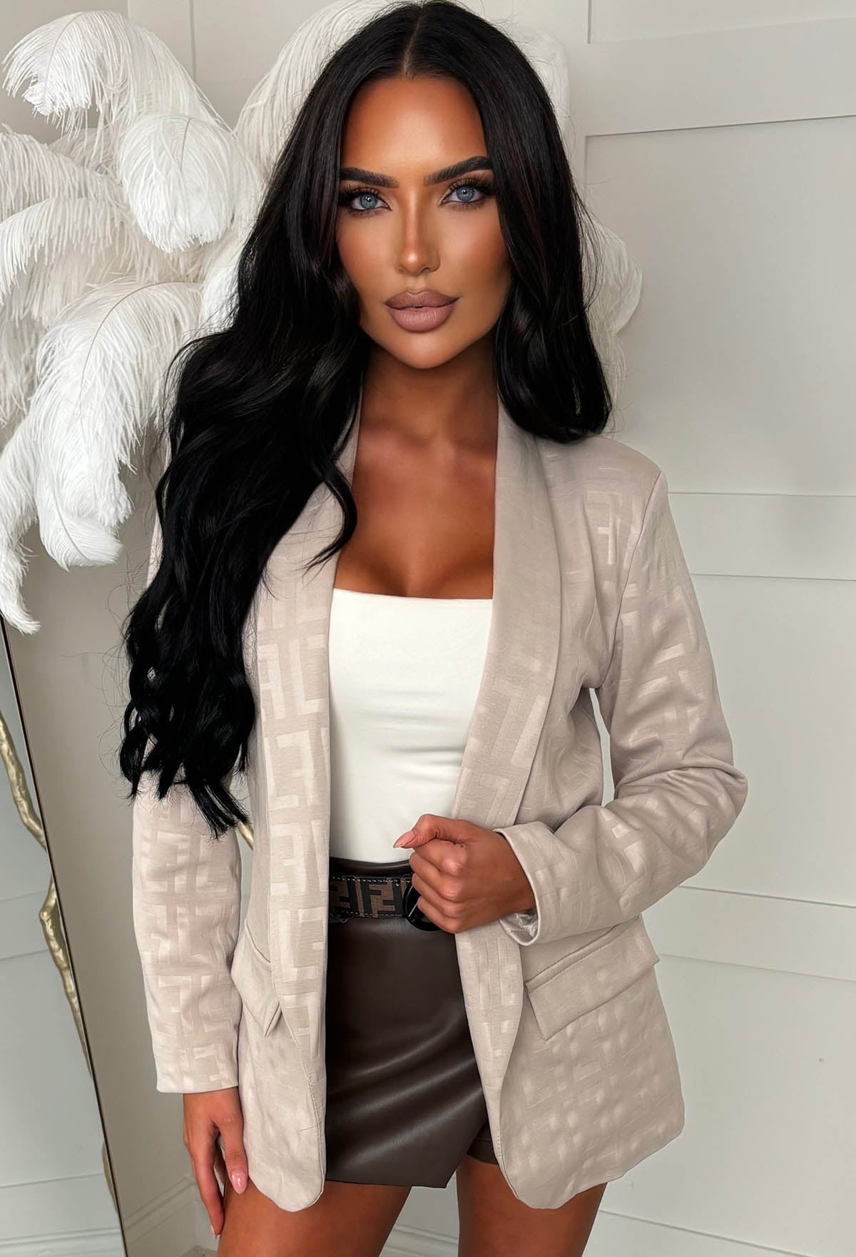 Signature Style Cream Monogram Print Blazer