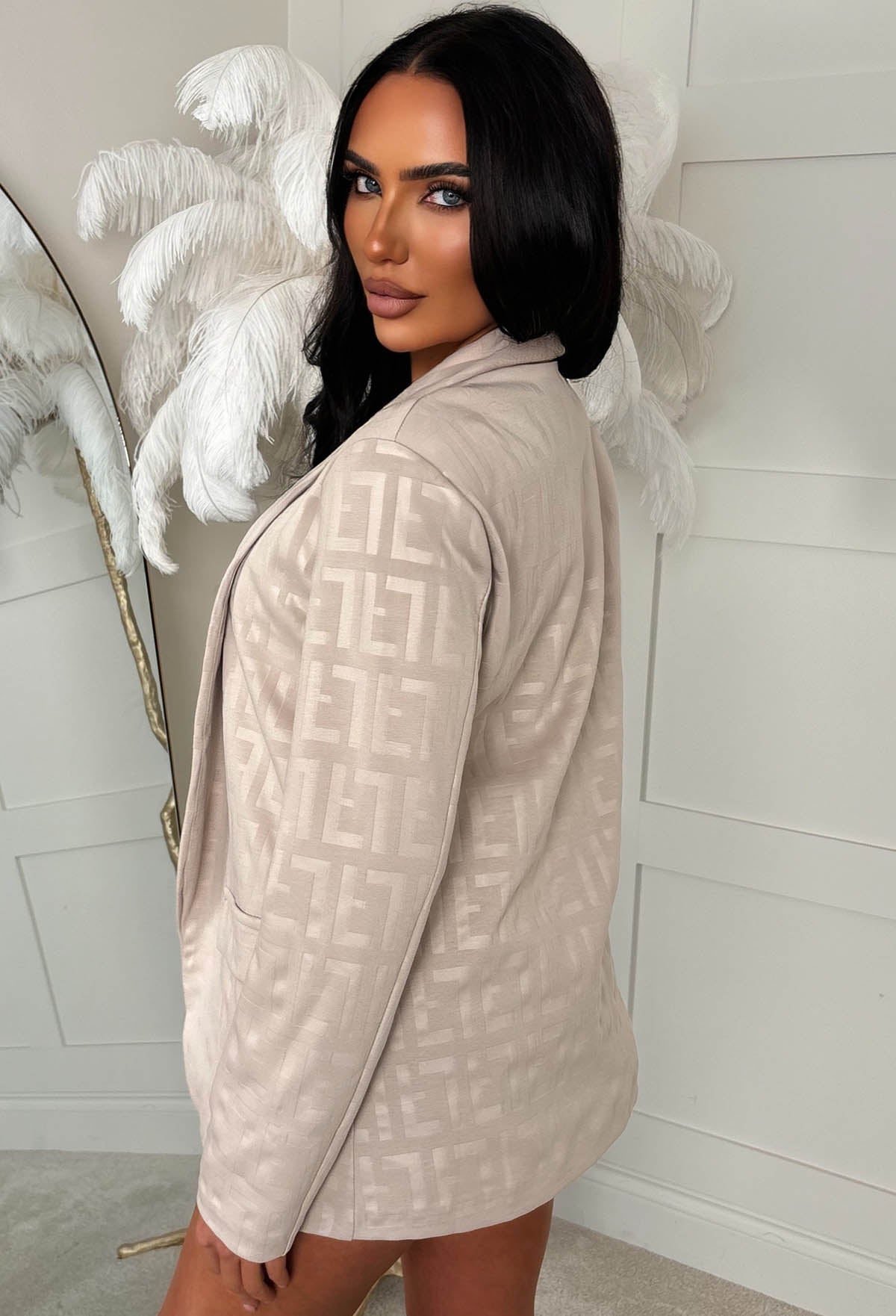 Signature Style Cream Monogram Print Blazer