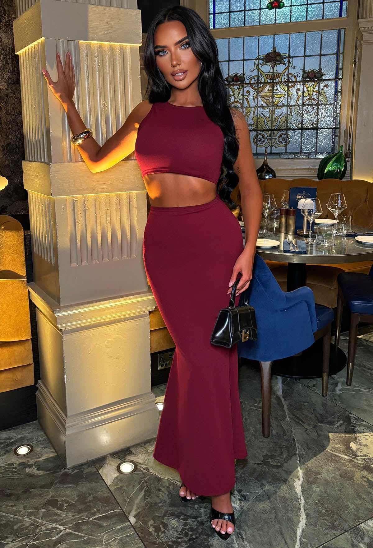 Siren Sister Burgundy Bow Back Maxi Skirt Co-Ord Set