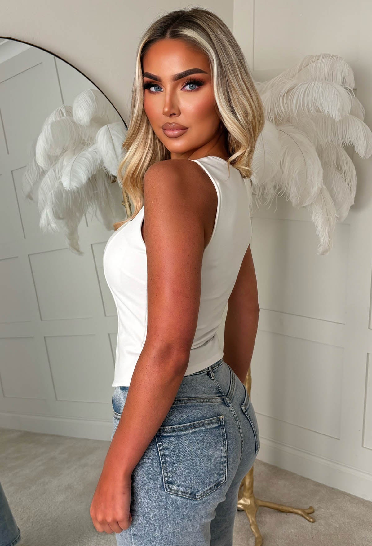 Snatch Me Darling White Stretch Jersey Corset Top | Pink Boutique