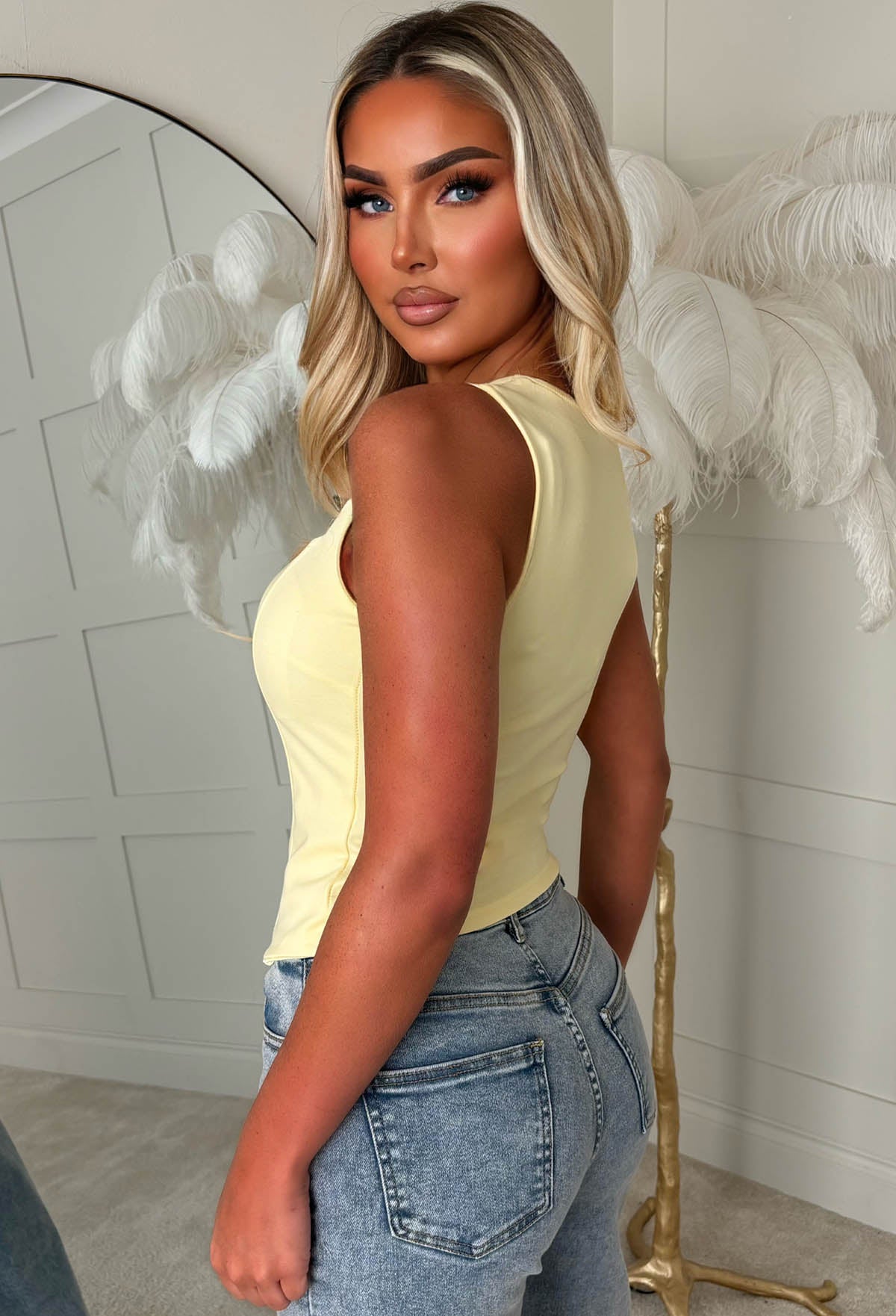 Snatch Me Darling Yellow Stretch Jersey Corset Top