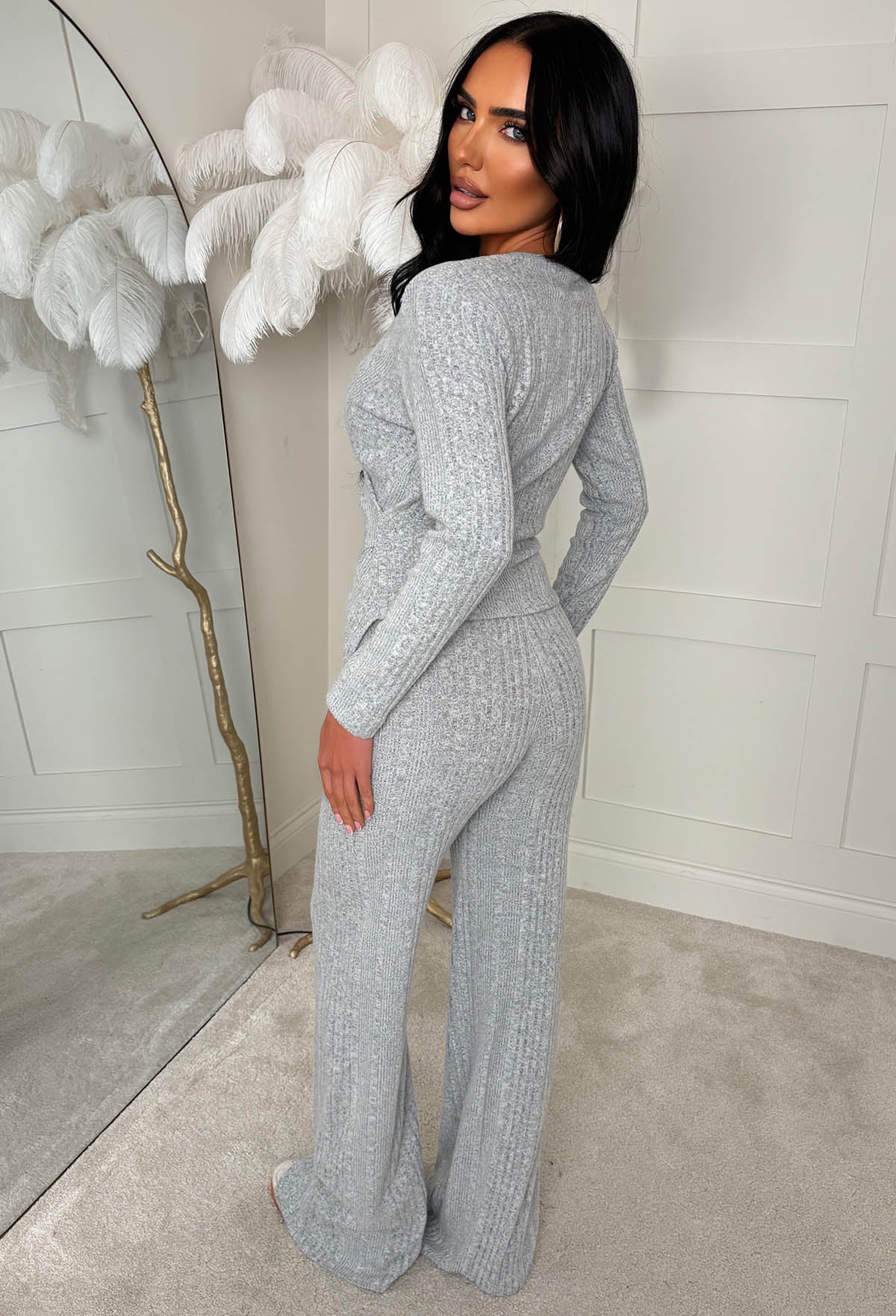 Snug Bug Grey Ribbed Wrap Top & Trousers Loungewear Set