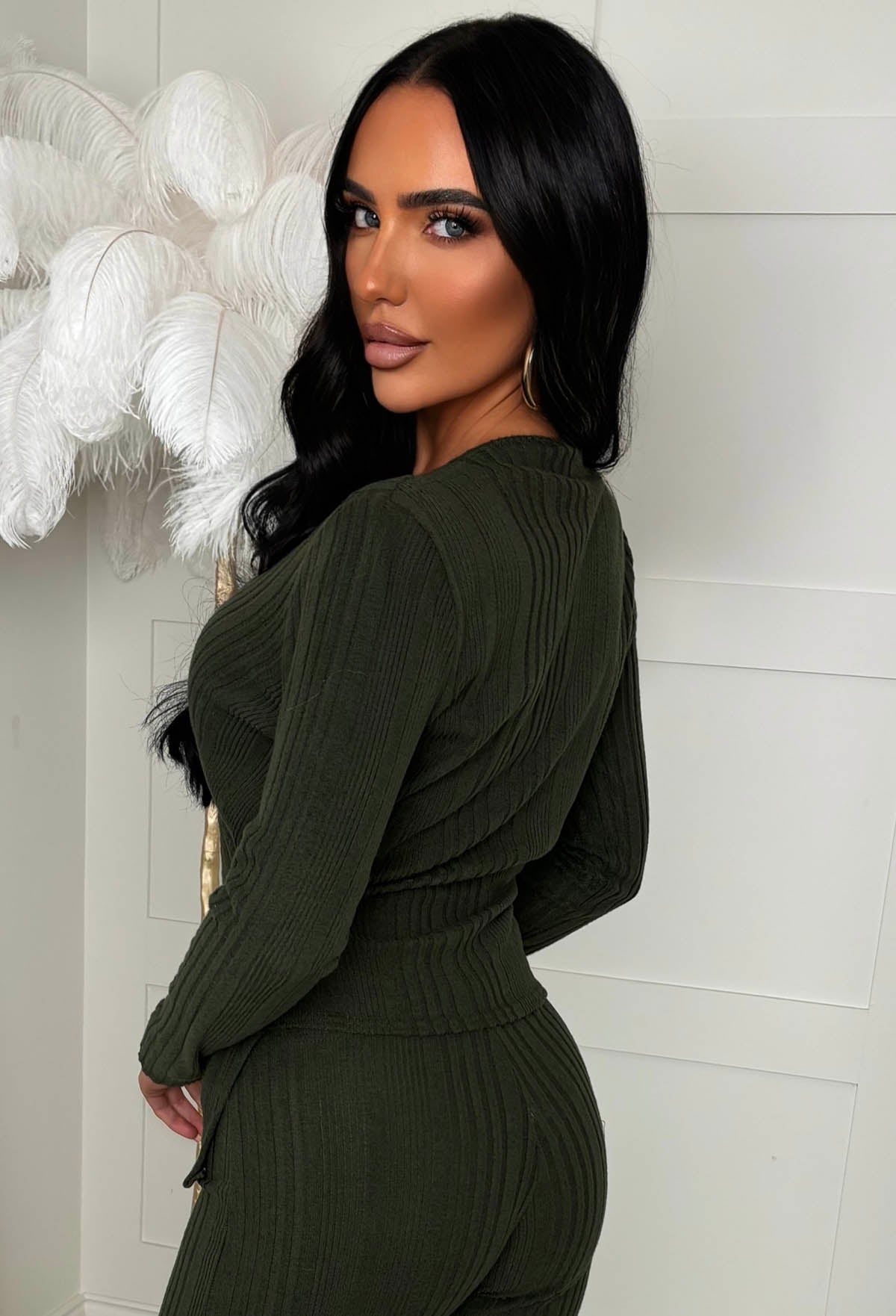 Snug Bug Khaki Ribbed Wrap Top & Trousers Loungewear Set