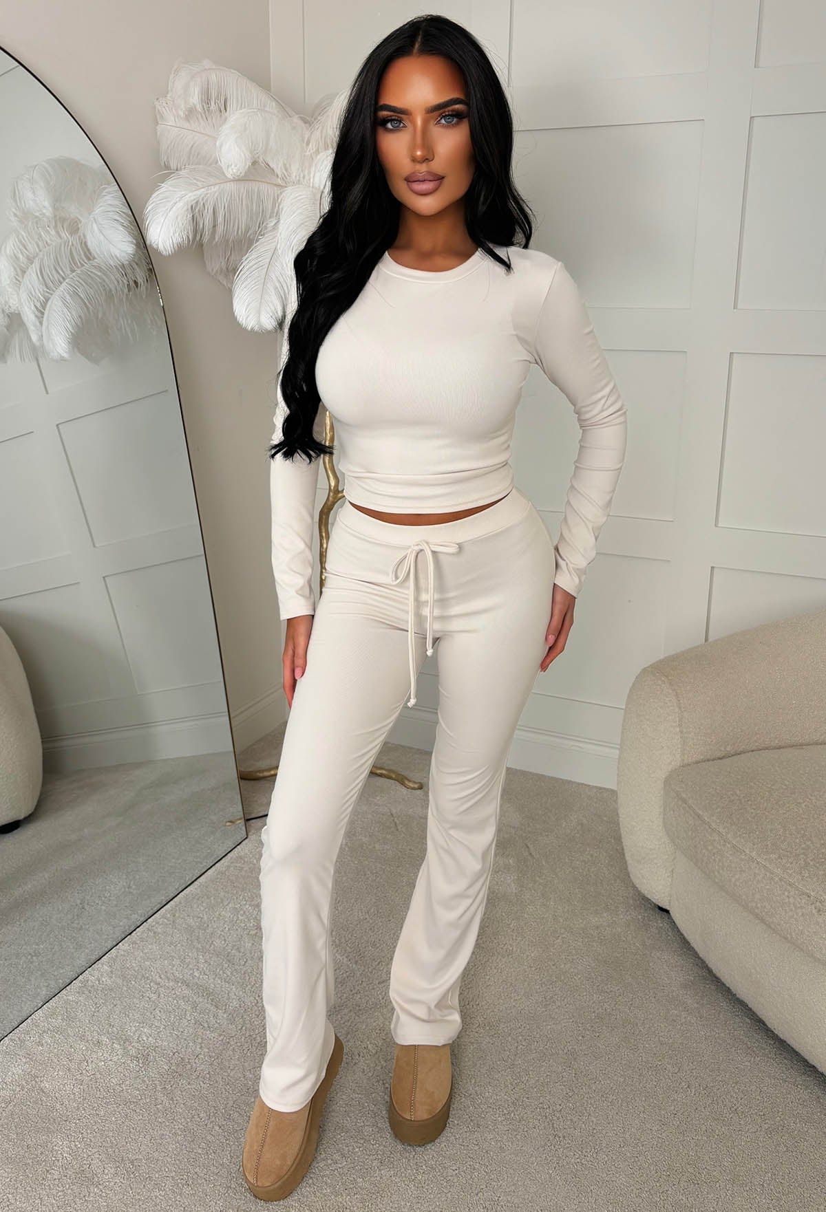 Snug Mode Cream Soft Top & Trouser Basic Lounge Co-Ord Set