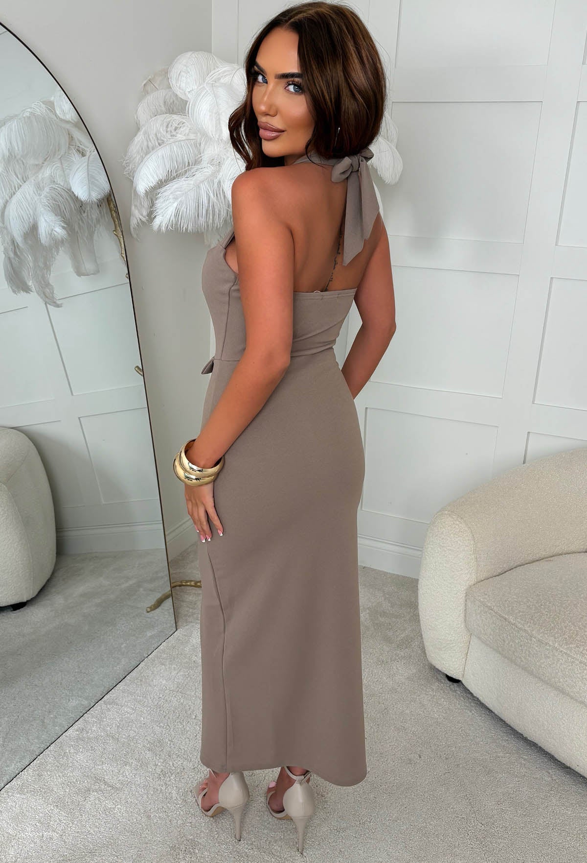 So Serious Mocha Halterneck Pencil Midaxi Dress