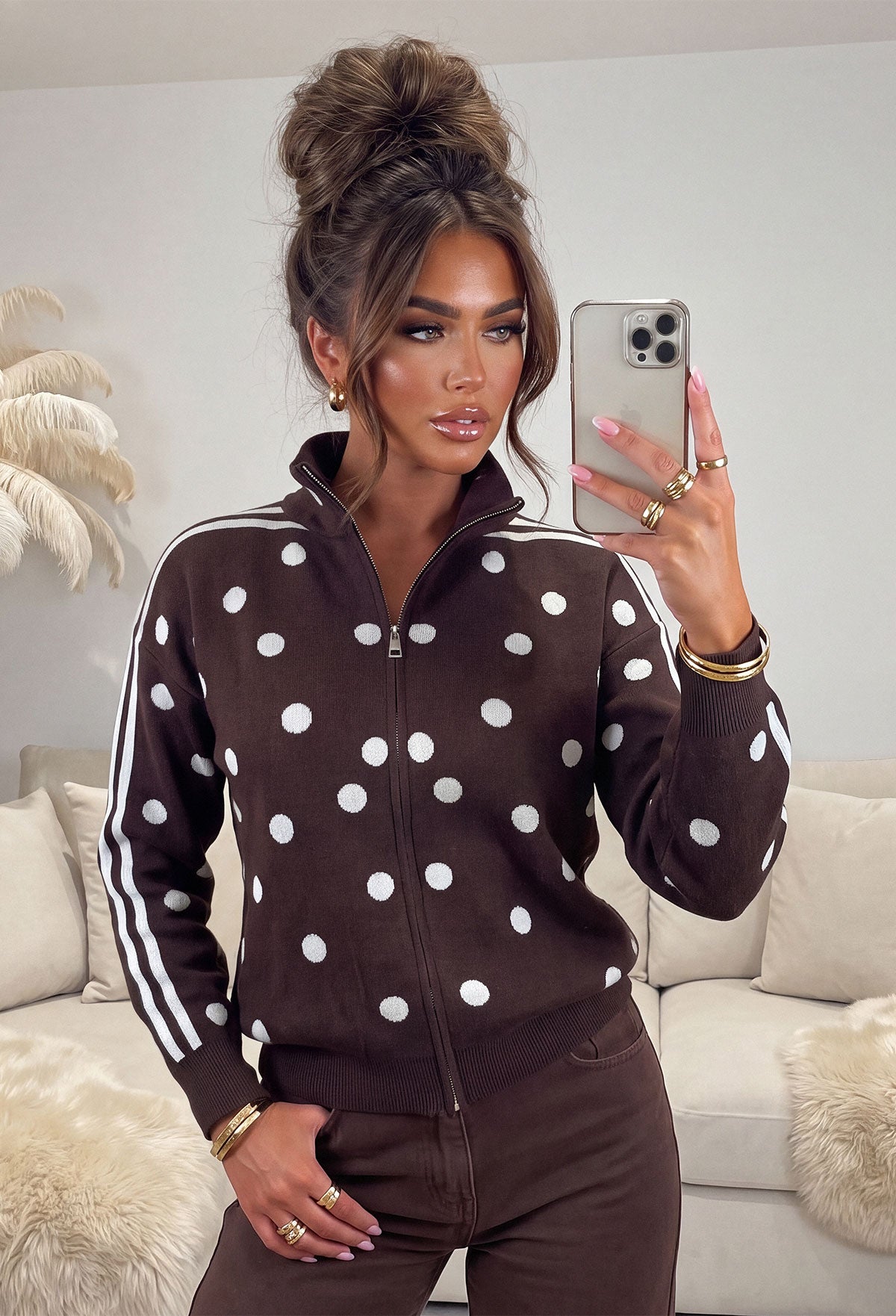 sofia-chocolate-brown-polka-dot-zip-through-jumper-1