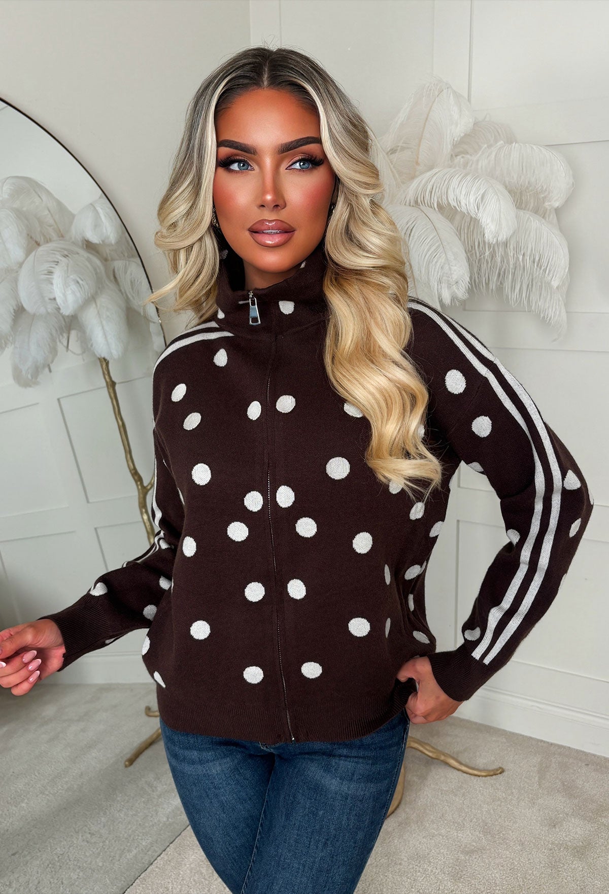 sofia-chocolate-brown-polka-dot-zip-through-jumper-3