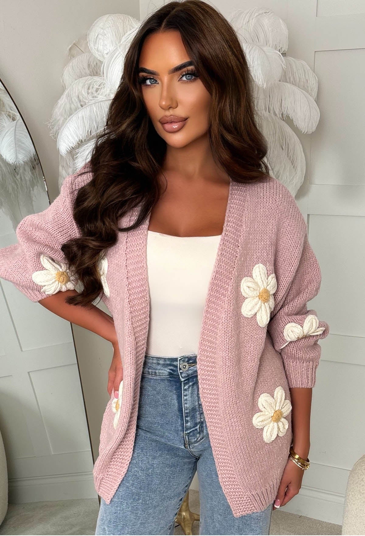 Soft Beauty Pink Flower Embroidered Cardigan