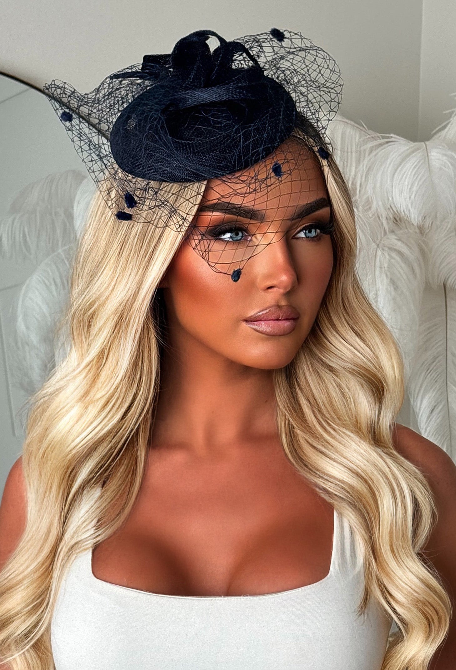 Soft Glam Navy Mesh Fascinator