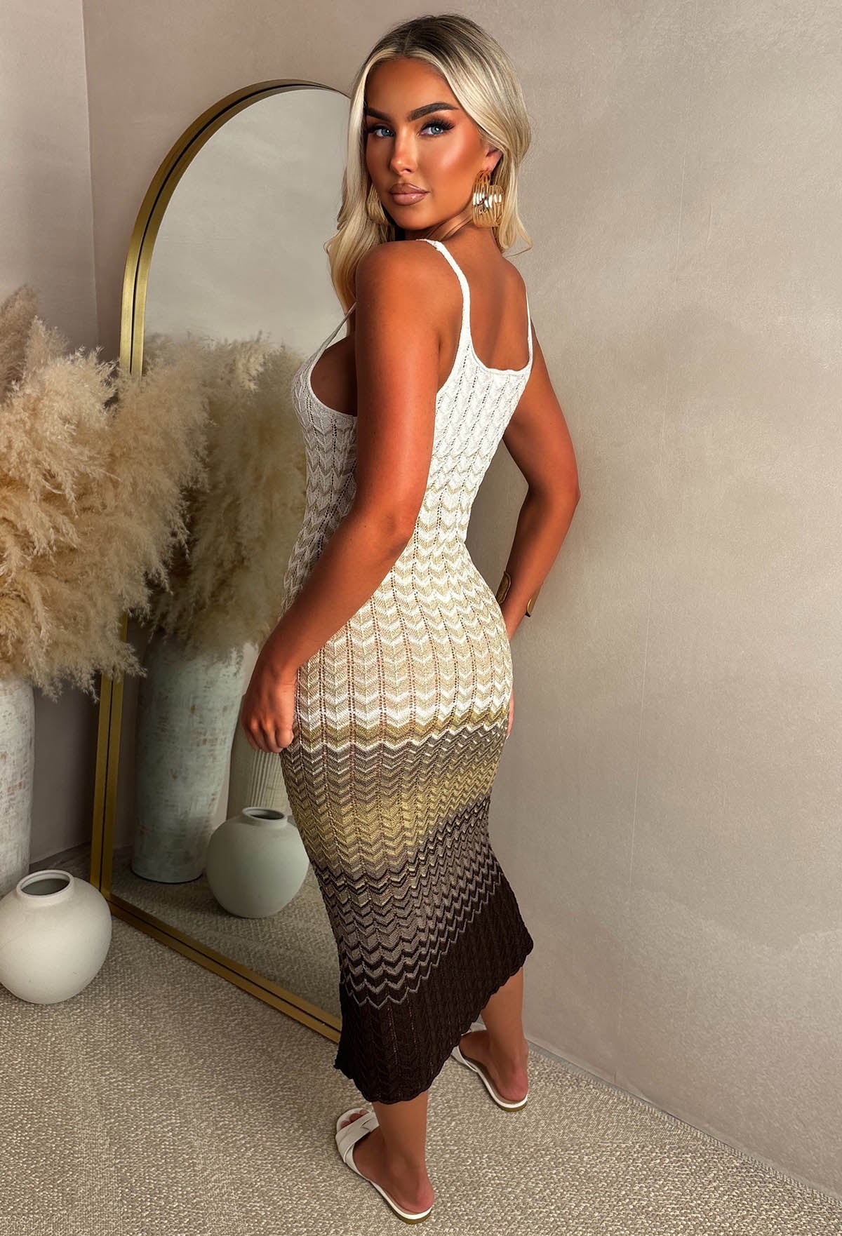 Soft Seduction Natural Zig Zag Knitted Stripe Midaxi Dress