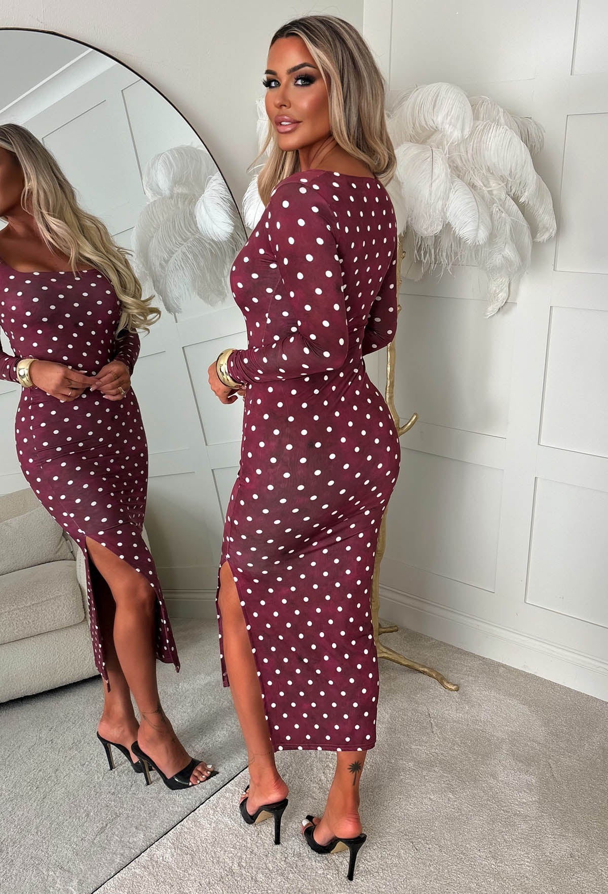 Spotty & Dotty Burgundy Polka Dot Basic Midi Dress