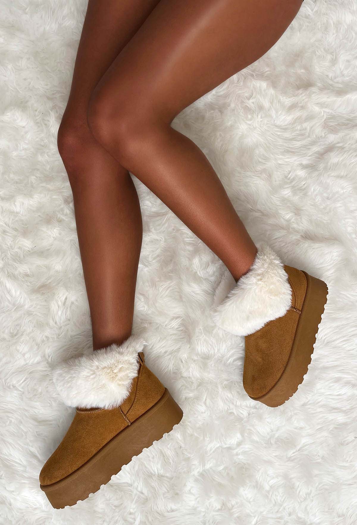 Step On It Tan Faux Fur Lined Platform Boots