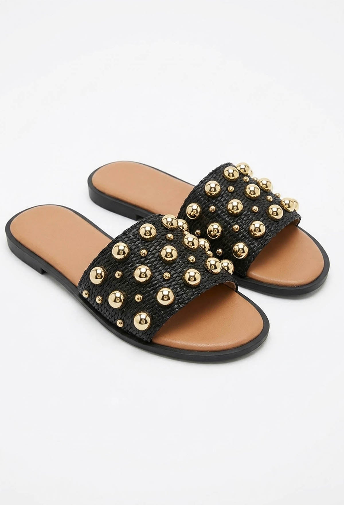 Studded Daydream Black Raffia Studded Sandals